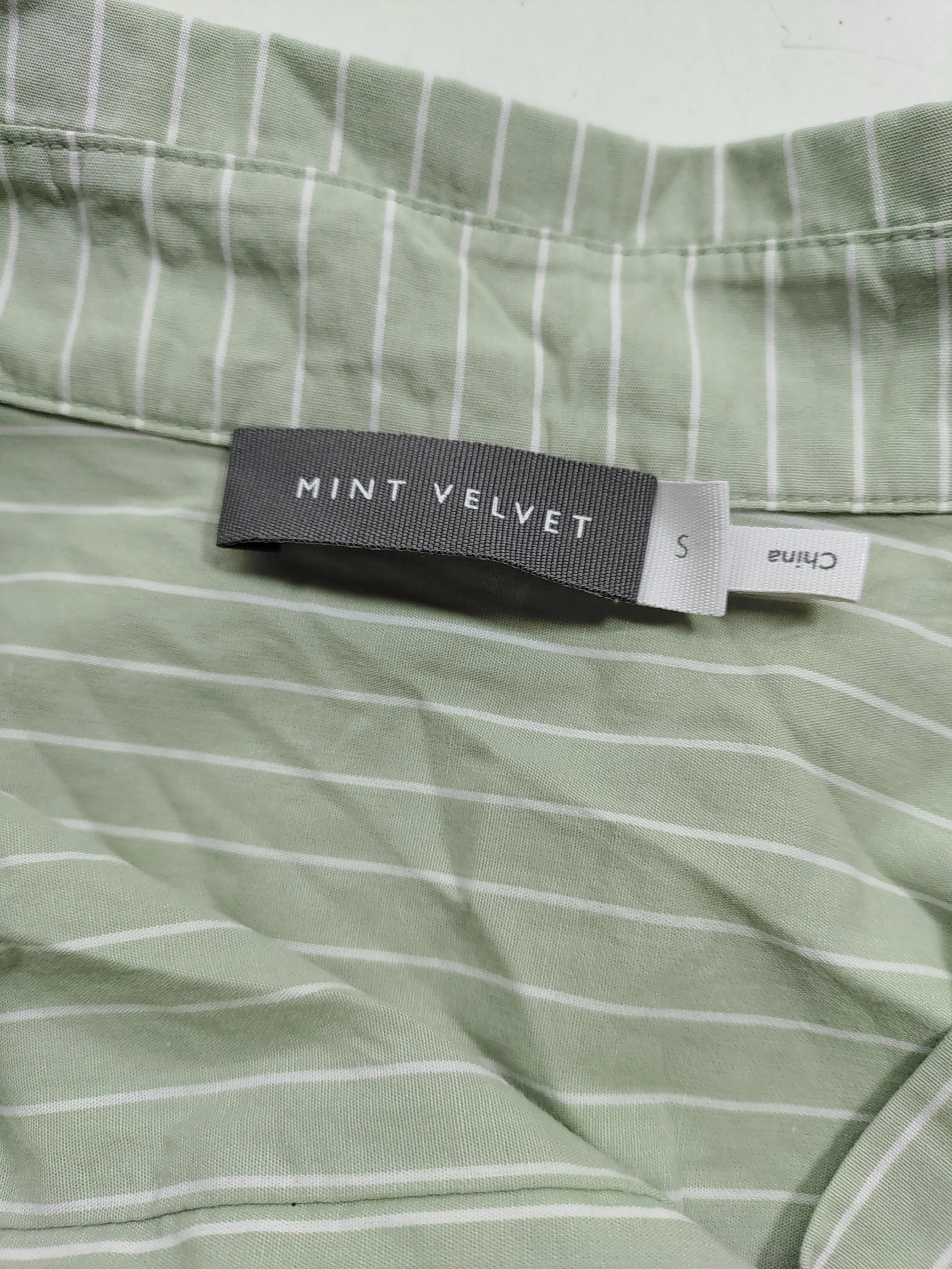 Mint Velvet Women's Shirt S Green Striped 100% Cotton Long Sleeve Collared Basic - Image 5