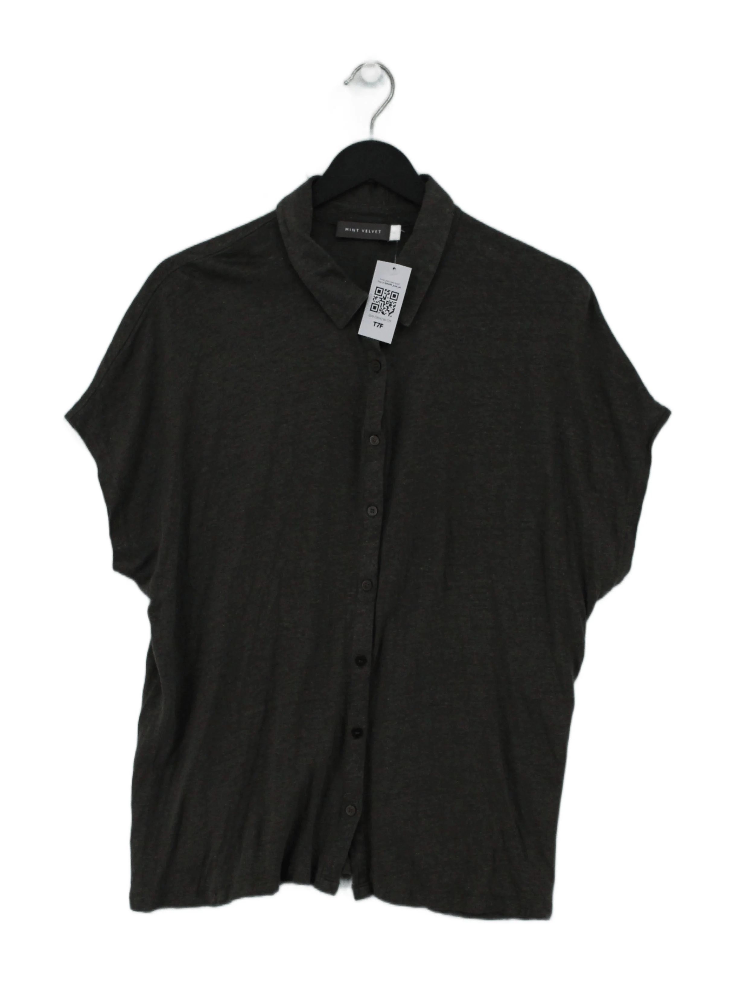 Mint Velvet Women's Shirt XL Grey 100% Linen Short Sleeve Collared Basic