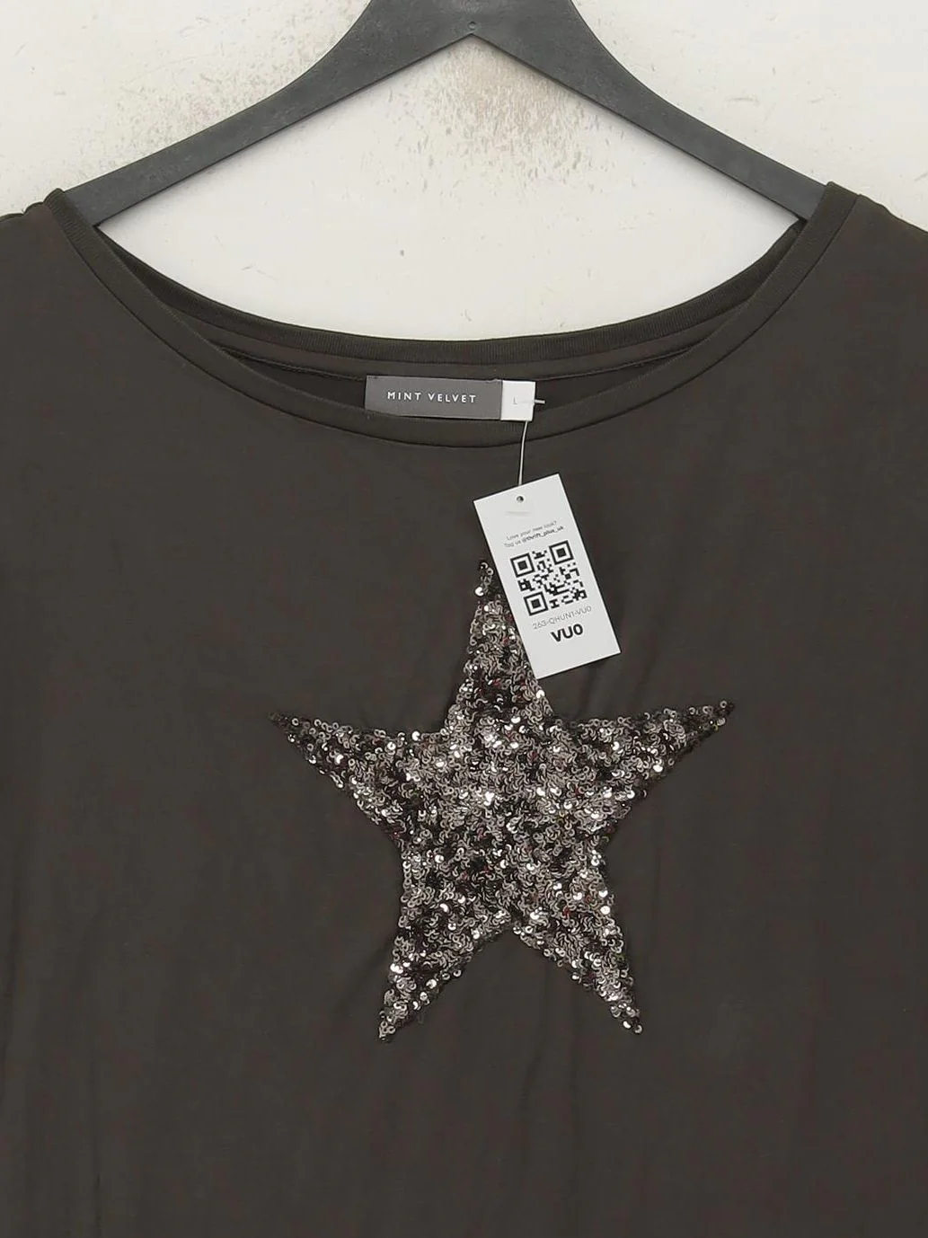 Mint Velvet Women's T-Shirt L Grey Viscose with Elastane Basic - Image 3