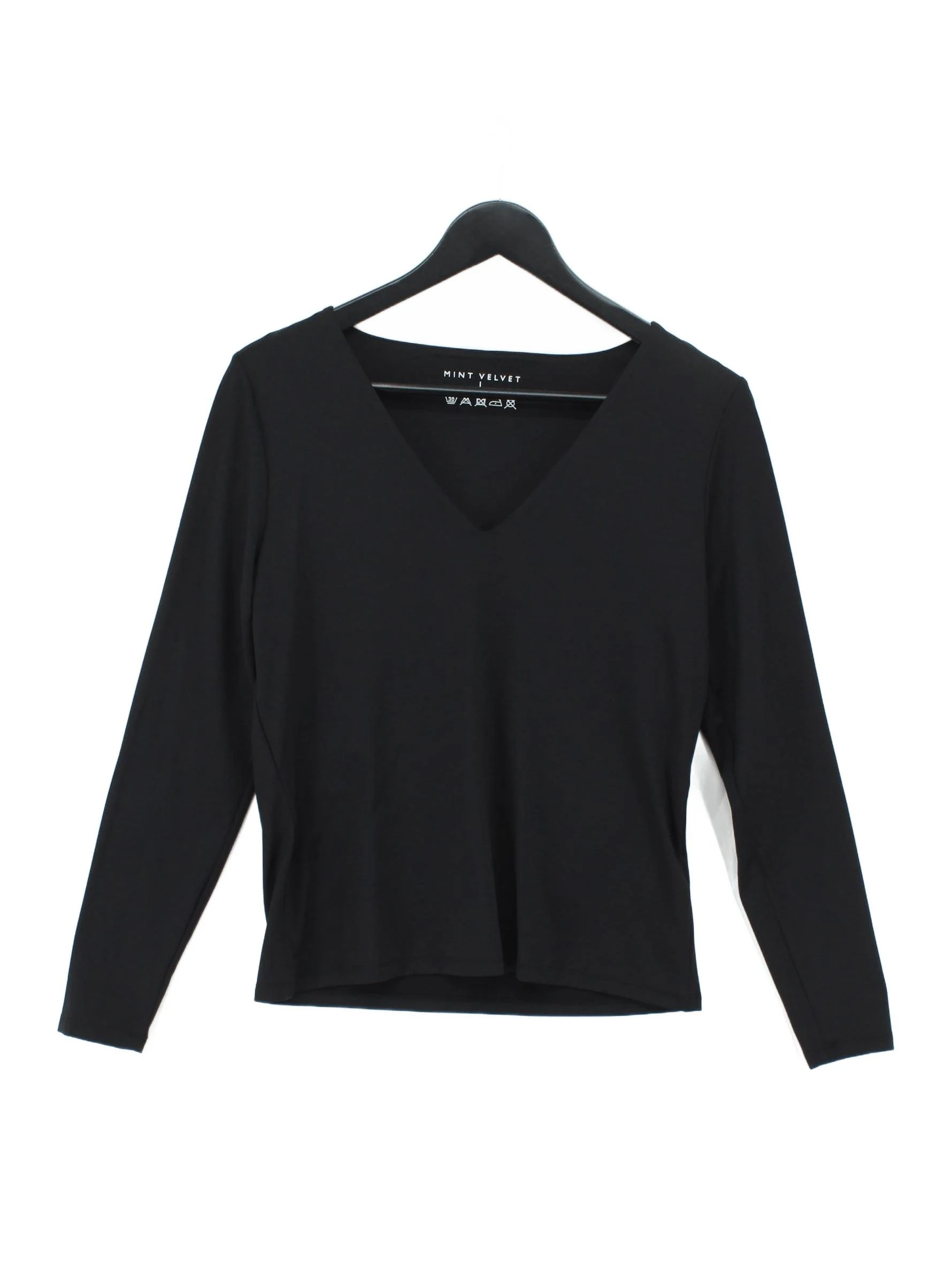Mint Velvet Women's Top L Black Polyamide with Elastane Long Sleeve V-Neck Basic