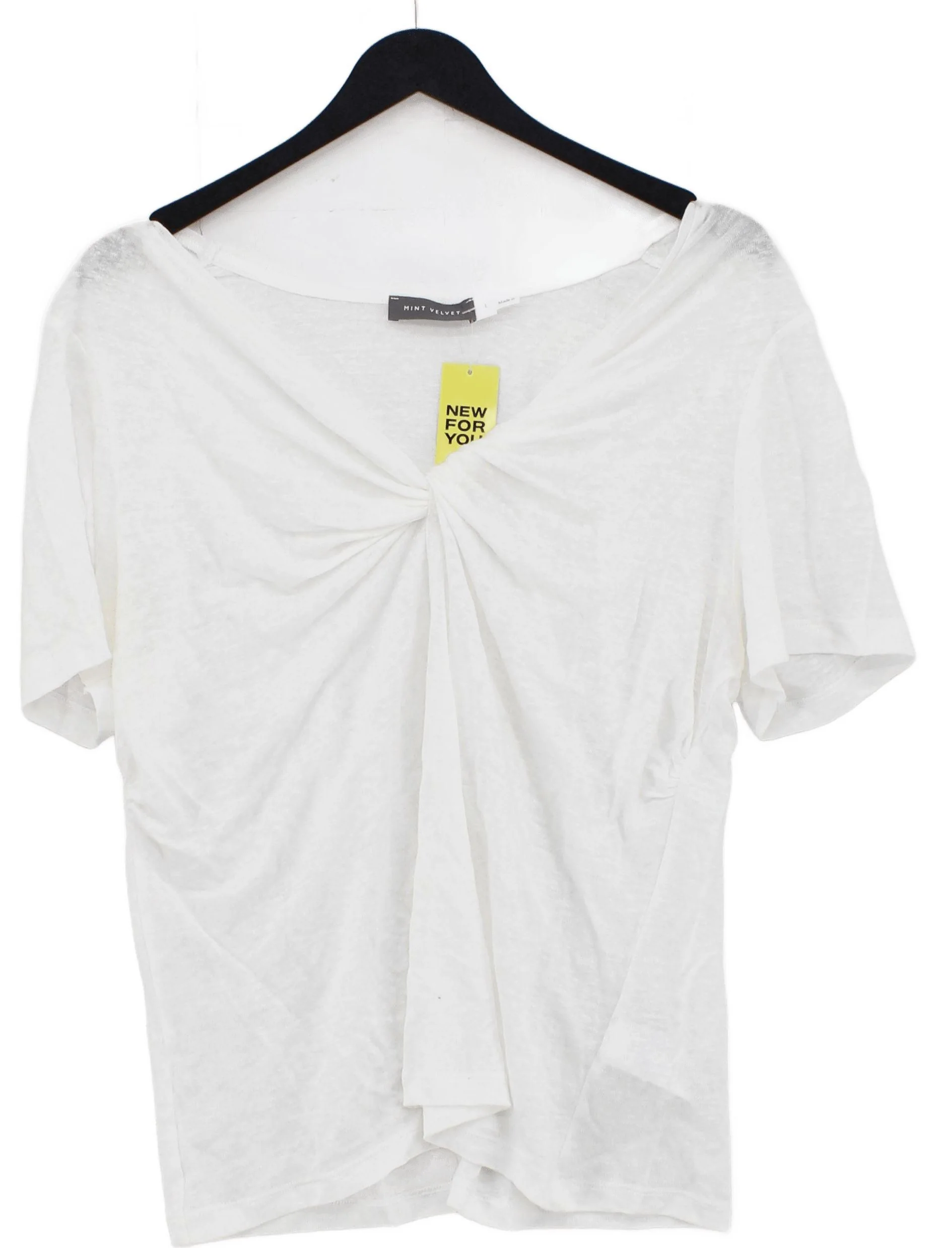 Mint Velvet Women's Top L White 100% Linen Short Sleeve Round Neck Basic