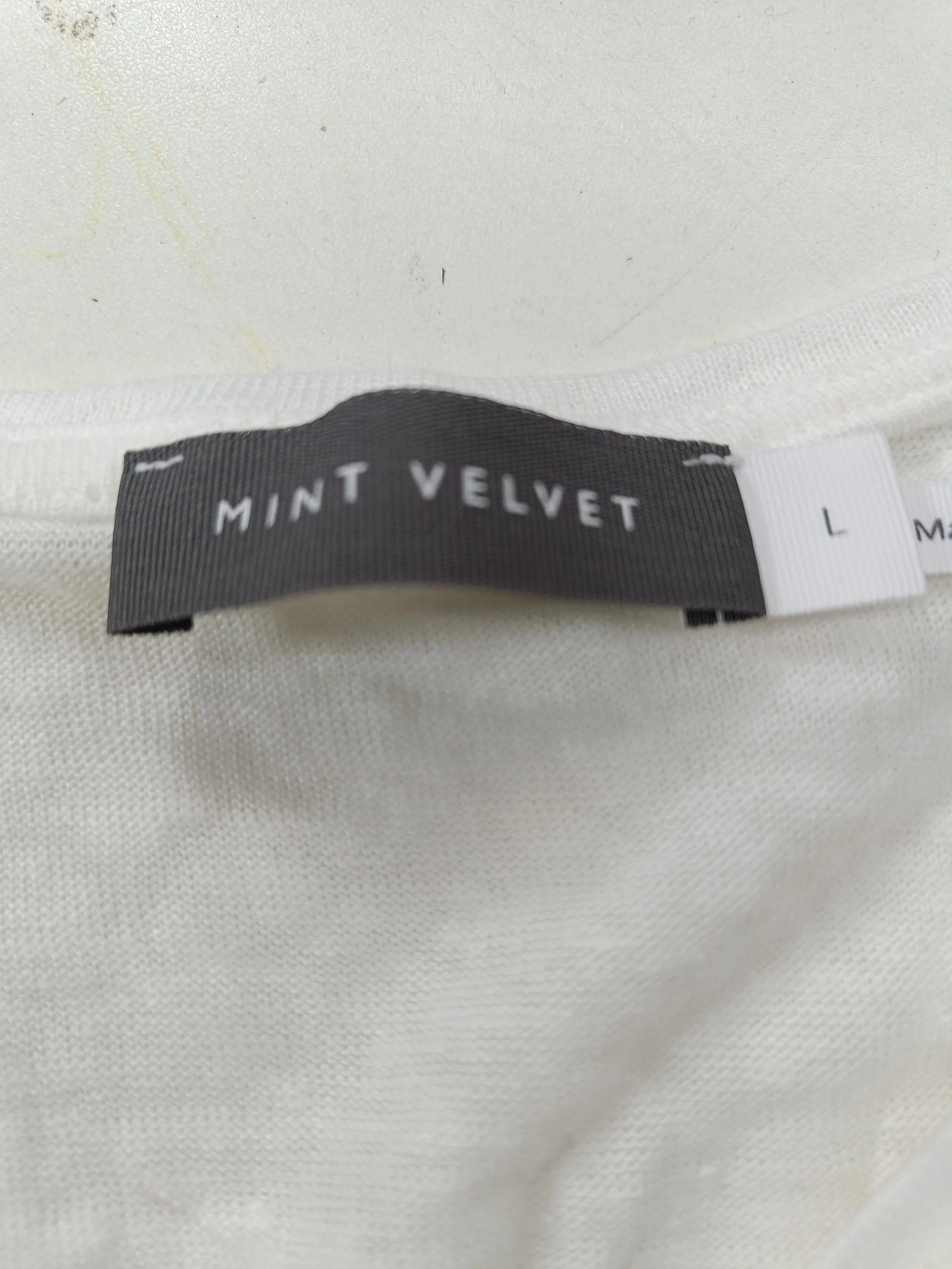 Mint Velvet Women's Top L White 100% Linen Short Sleeve Round Neck Basic - Image 5