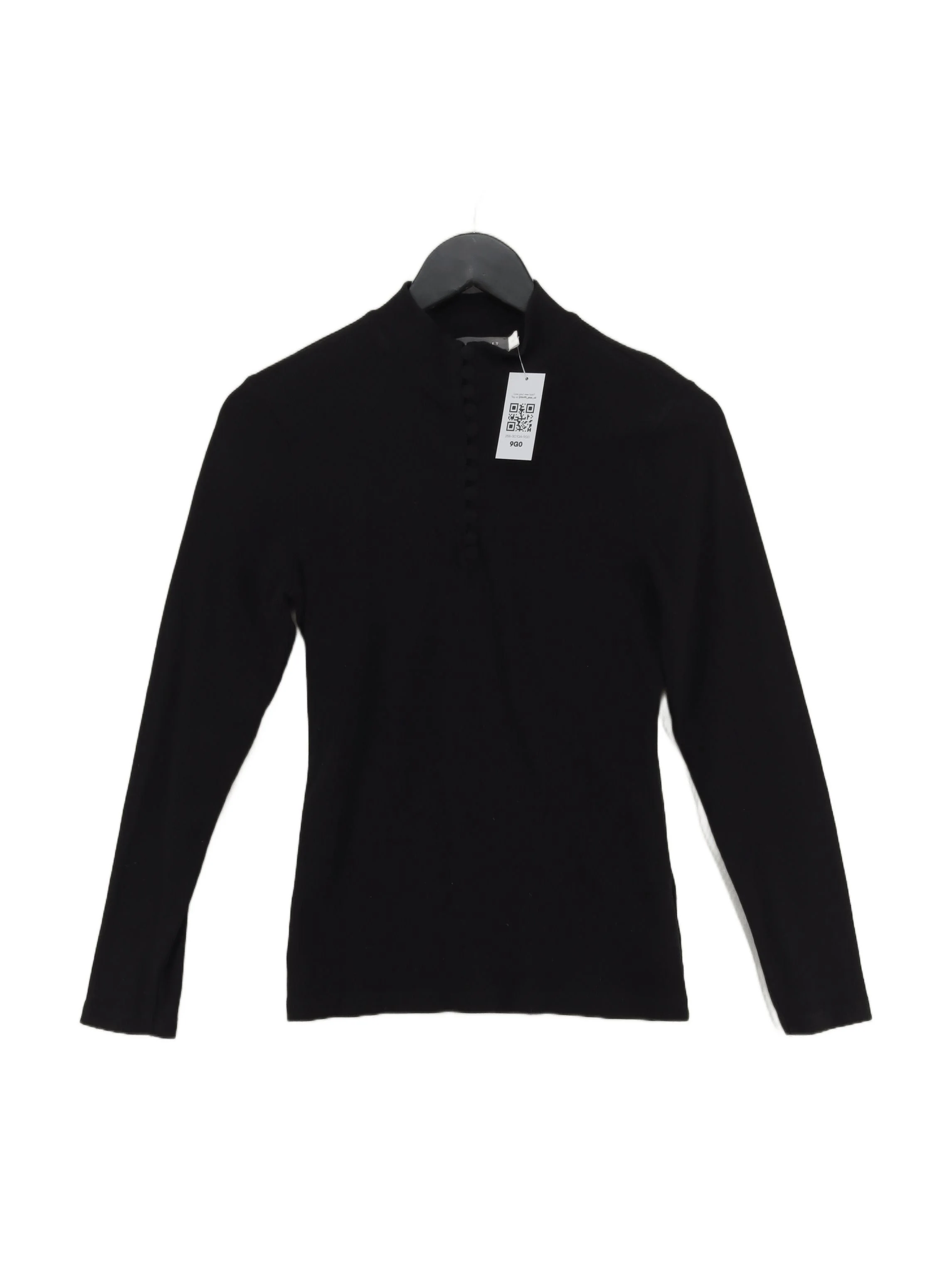 Mint Velvet Women's Top M Black Cotton with Elastane Long Sleeve High Neck Basic