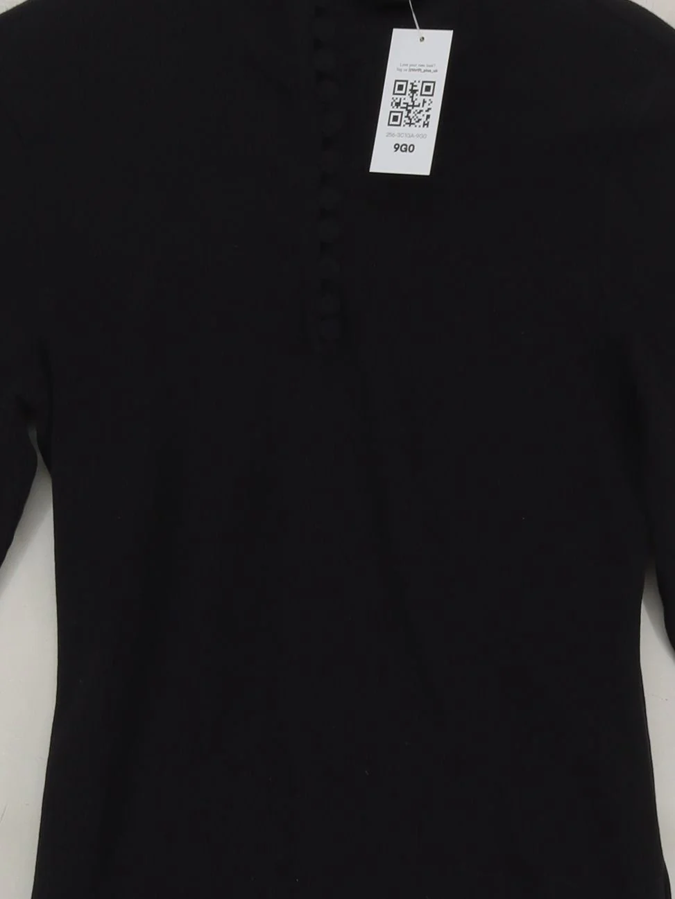 Mint Velvet Women's Top M Black Cotton with Elastane Long Sleeve High Neck Basic - Image 3