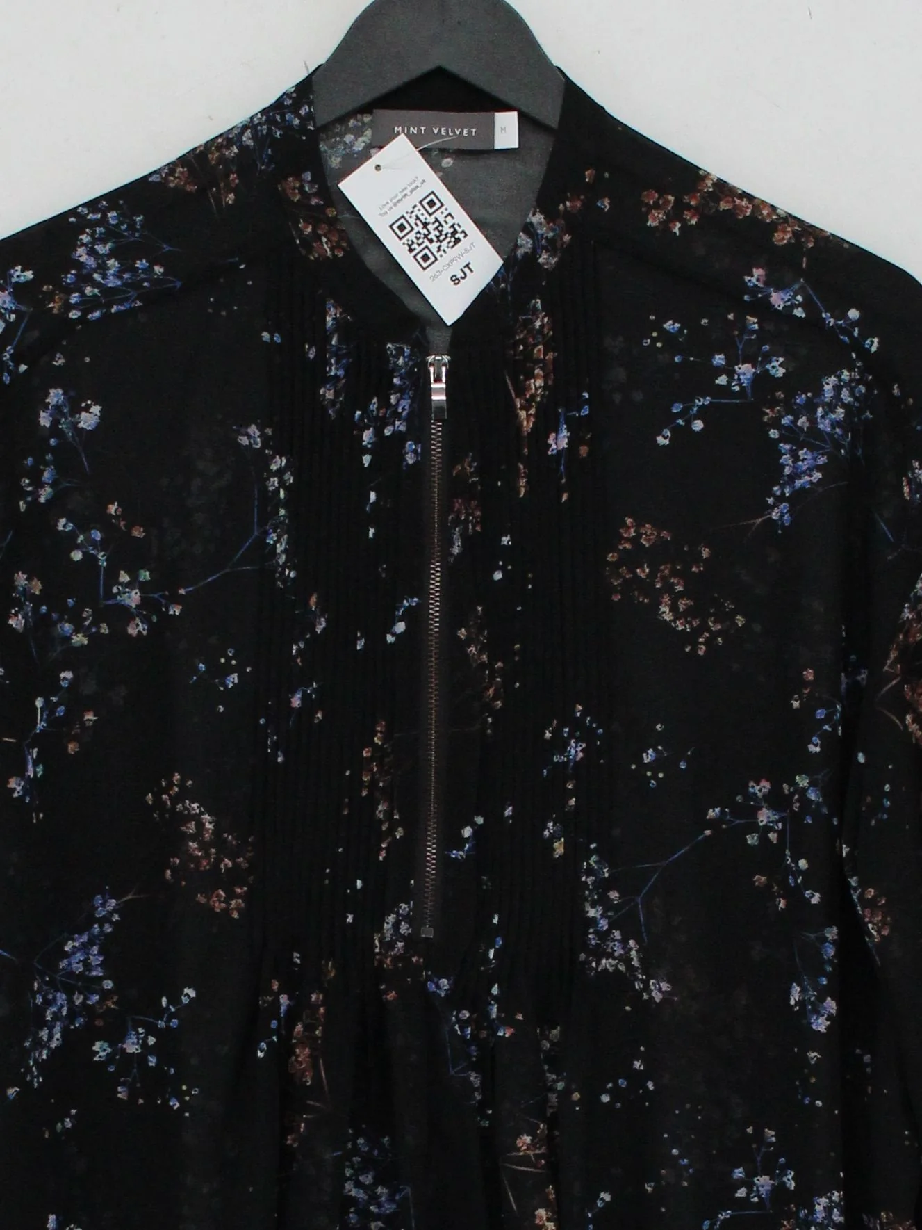 Mint Velvet Women's Top M Black Floral 100% Other Long Sleeve Collared Tunic - Image 3