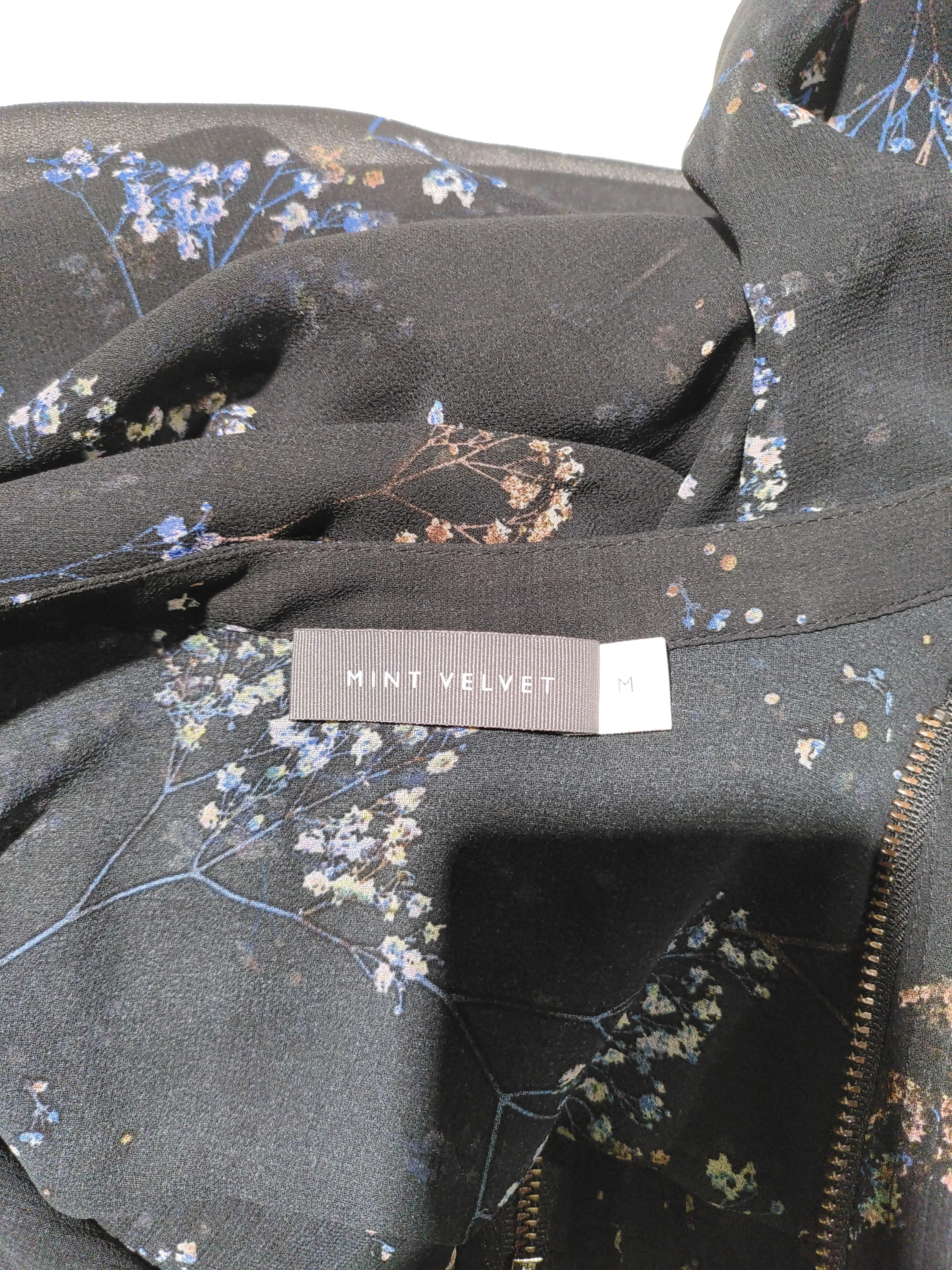 Mint Velvet Women's Top M Black Floral 100% Other Long Sleeve Collared Tunic - Image 5
