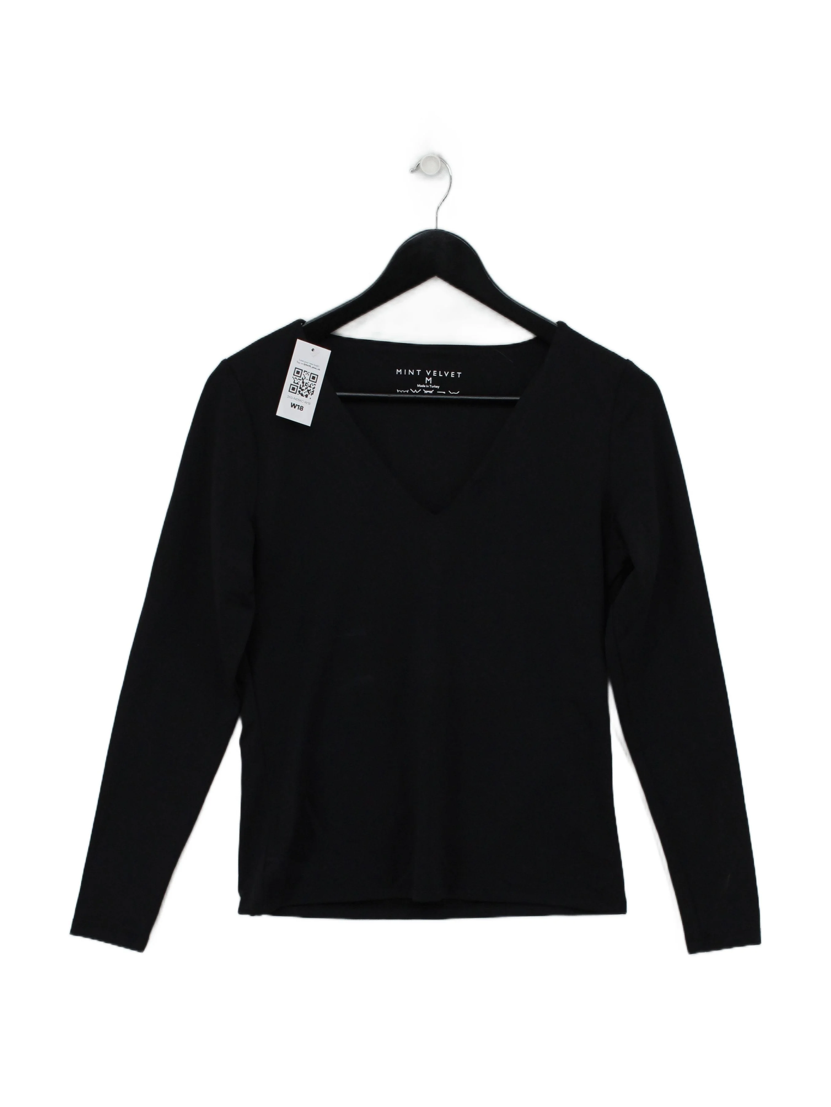 Mint Velvet Women's Top M Black Polyamide with Elastane Long Sleeve V-Neck Basic
