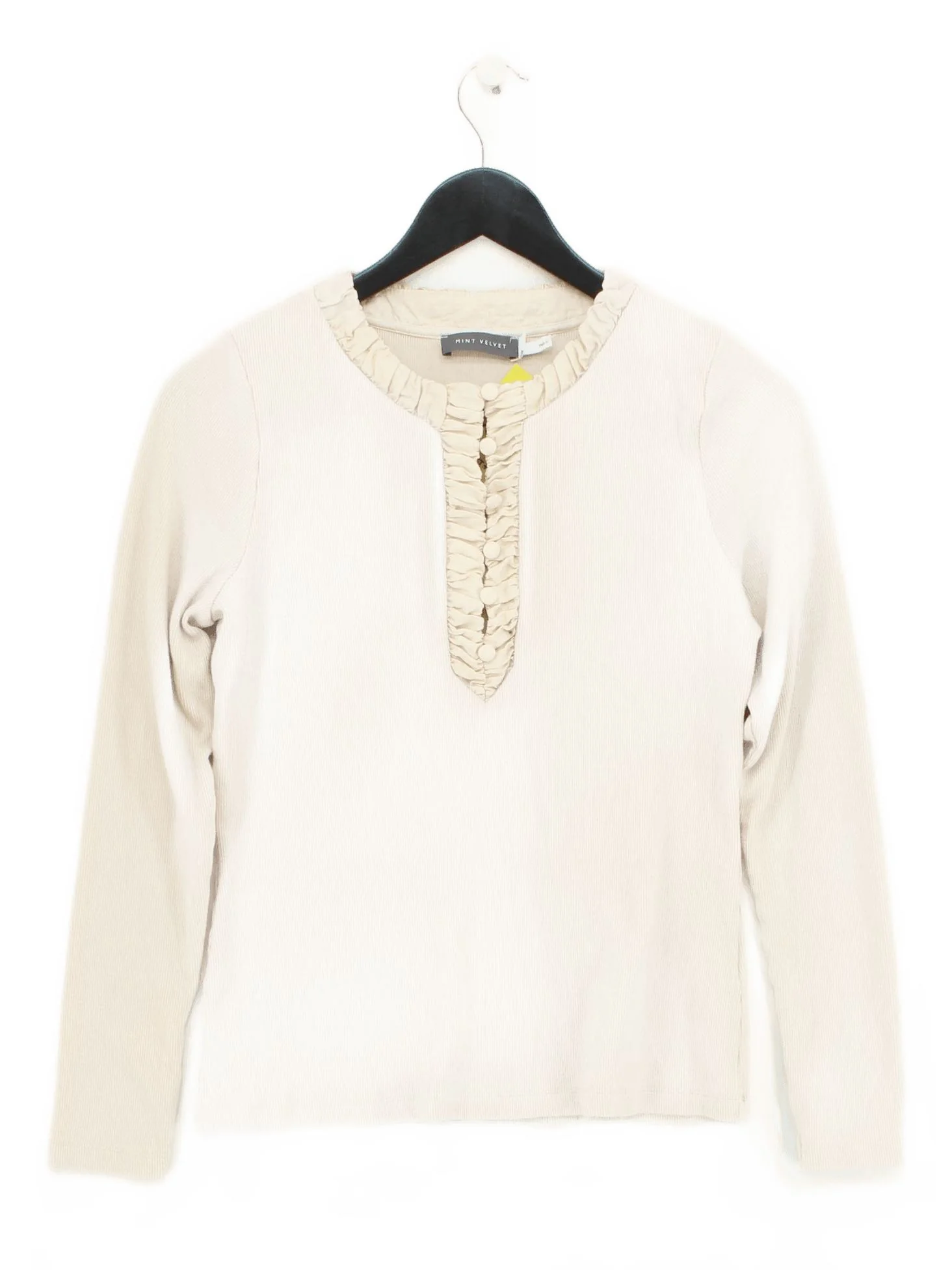 Mint Velvet Women's Top M Cream 100% Cotton Long Sleeve Round Neck Basic