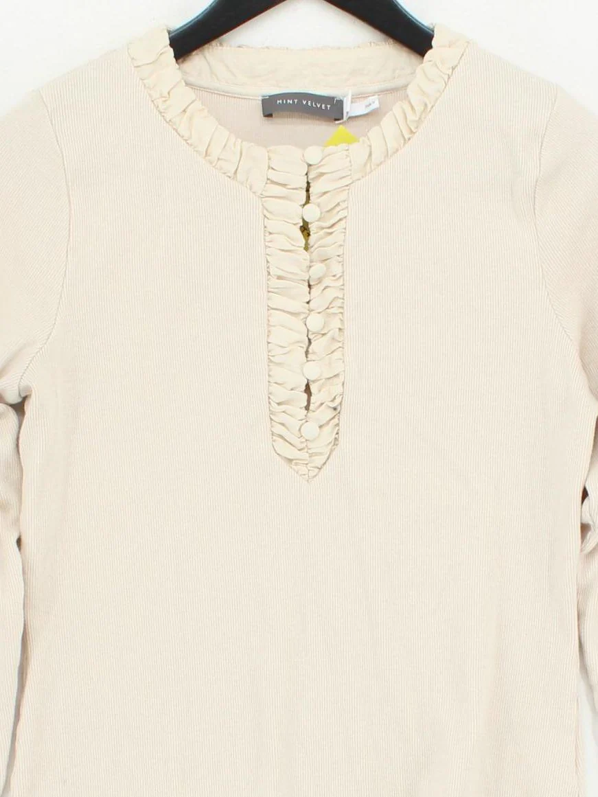 Mint Velvet Women's Top M Cream 100% Cotton Long Sleeve Round Neck Basic - Image 3