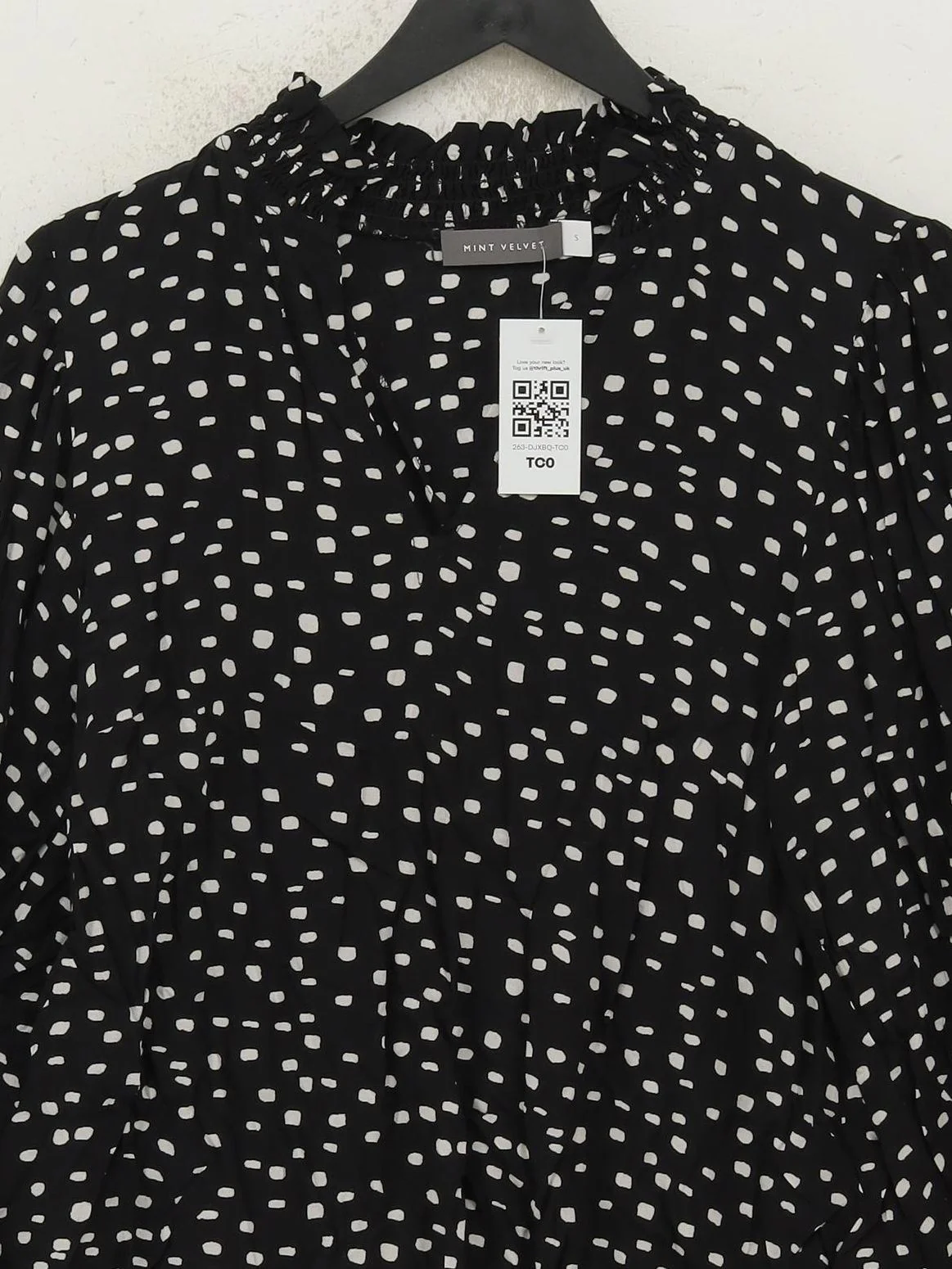 Mint Velvet Women's Top S Black Polkadot 100% Other Long Sleeve High Neck Basic - Image 3