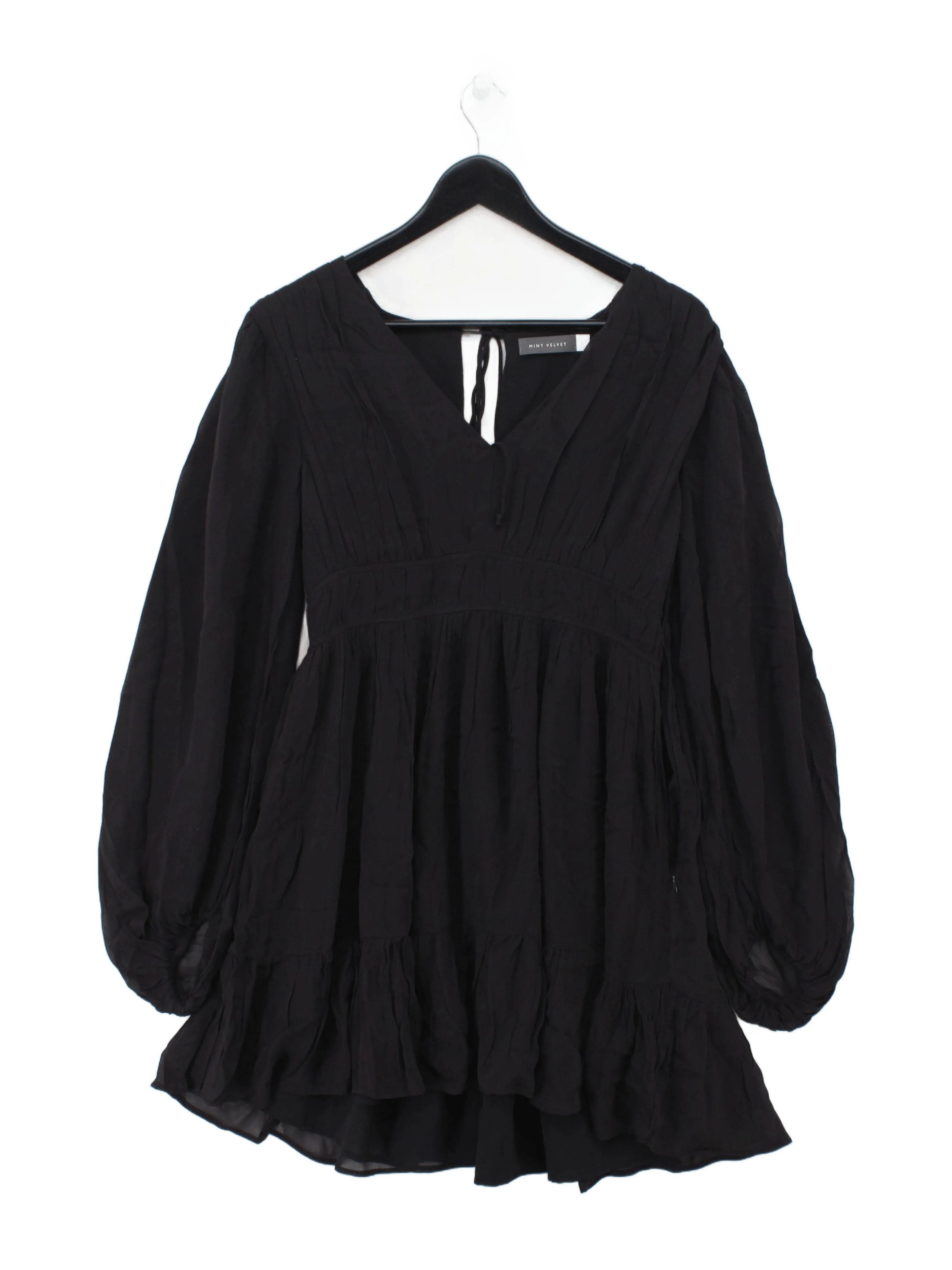 Mint Velvet Women's Top S Black Viscose with Polyester Long Sleeve V-Neck Tunic