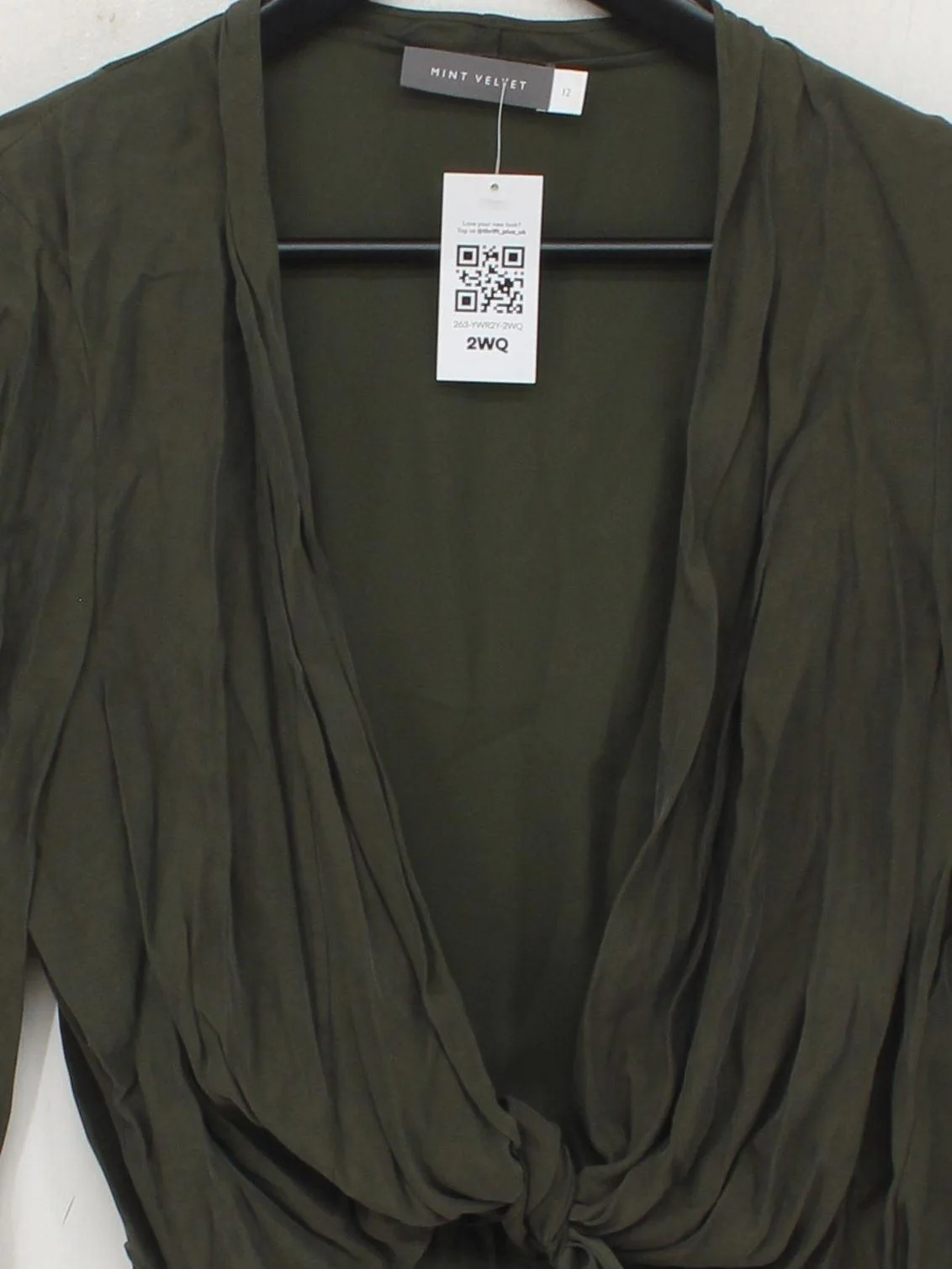 Mint Velvet Women's Top UK 12 Green 100% Other Long Sleeve V-Neck Cropped - Image 3