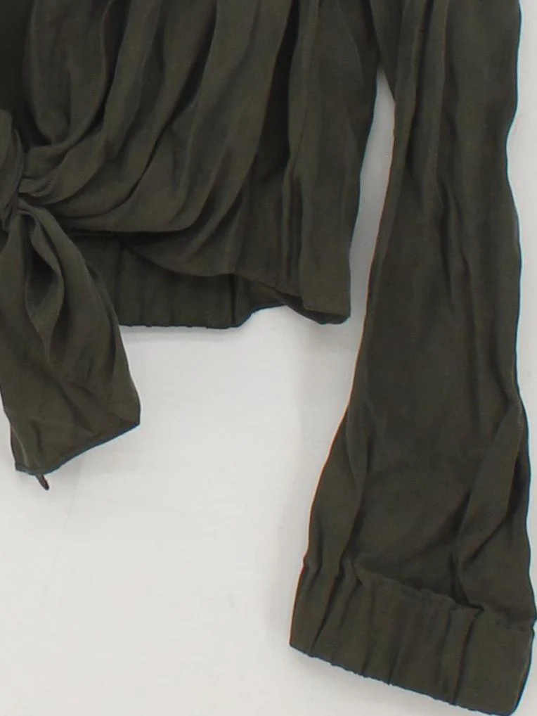 Mint Velvet Women's Top UK 12 Green 100% Other Long Sleeve V-Neck Cropped - Image 4