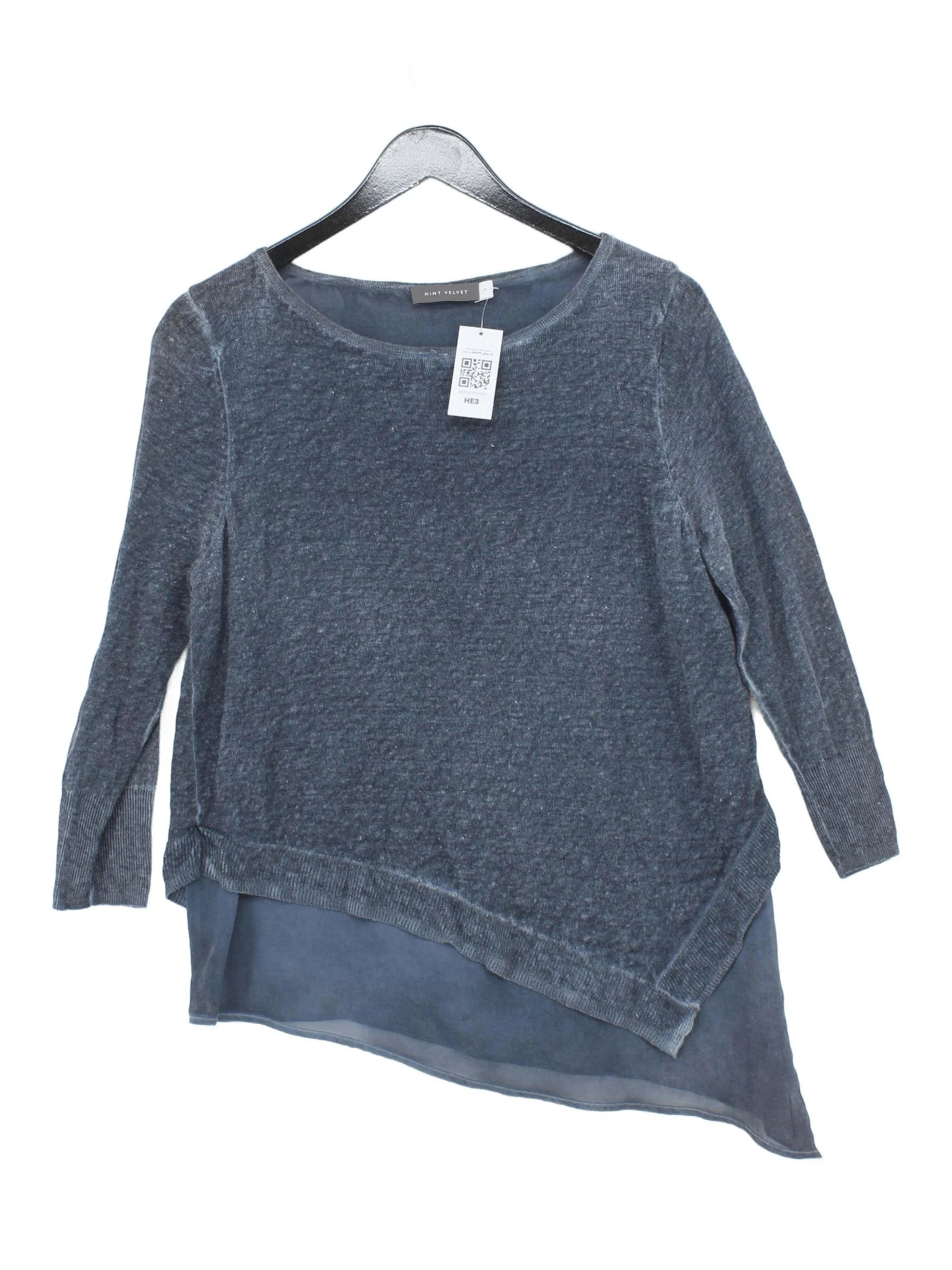 Mint Velvet Women's Top UK 14 Grey Linen with Polyester Jersey