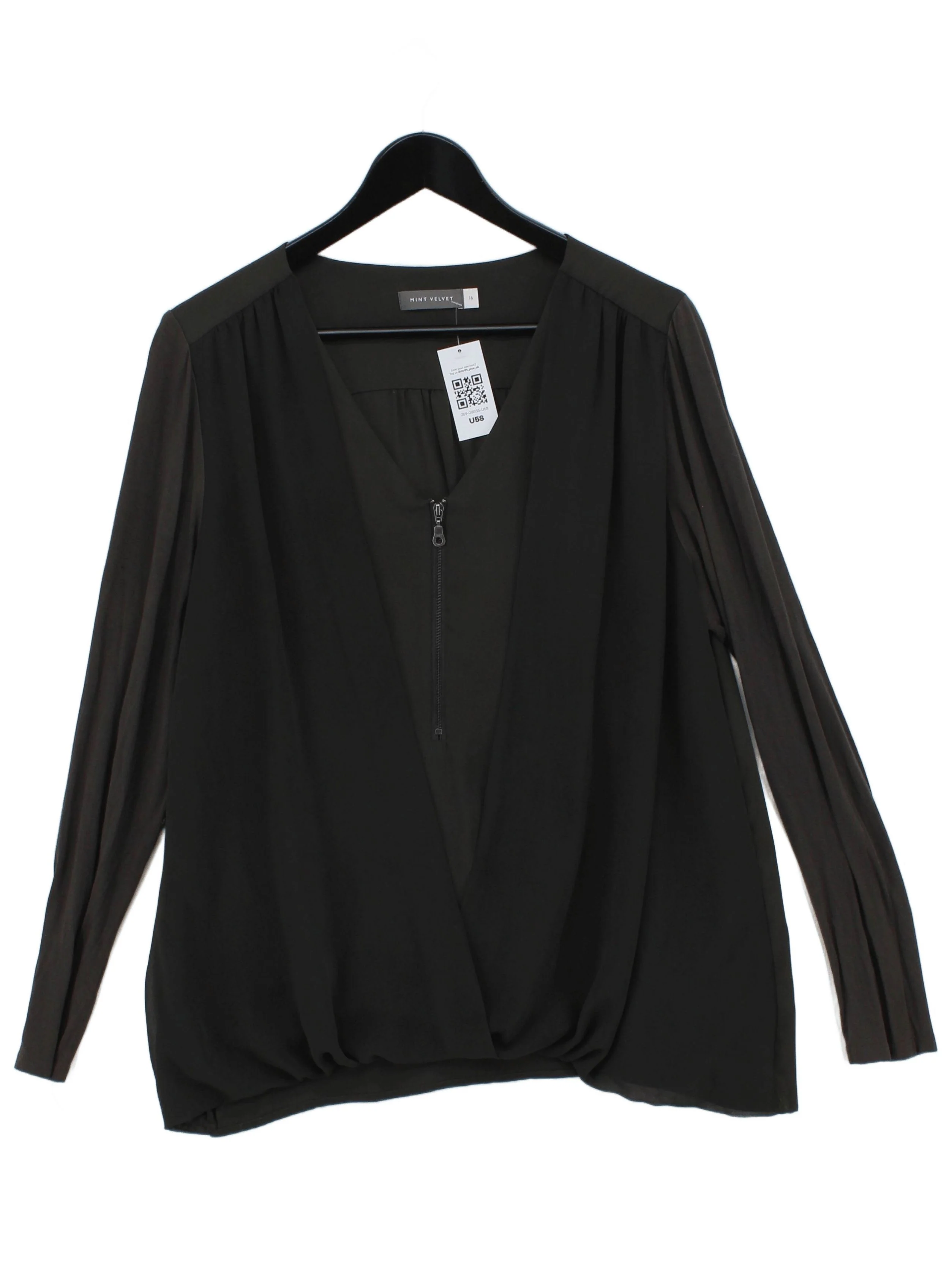 Mint Velvet Women's Top UK 16 Green Polyester with Viscose, Elastane Basic