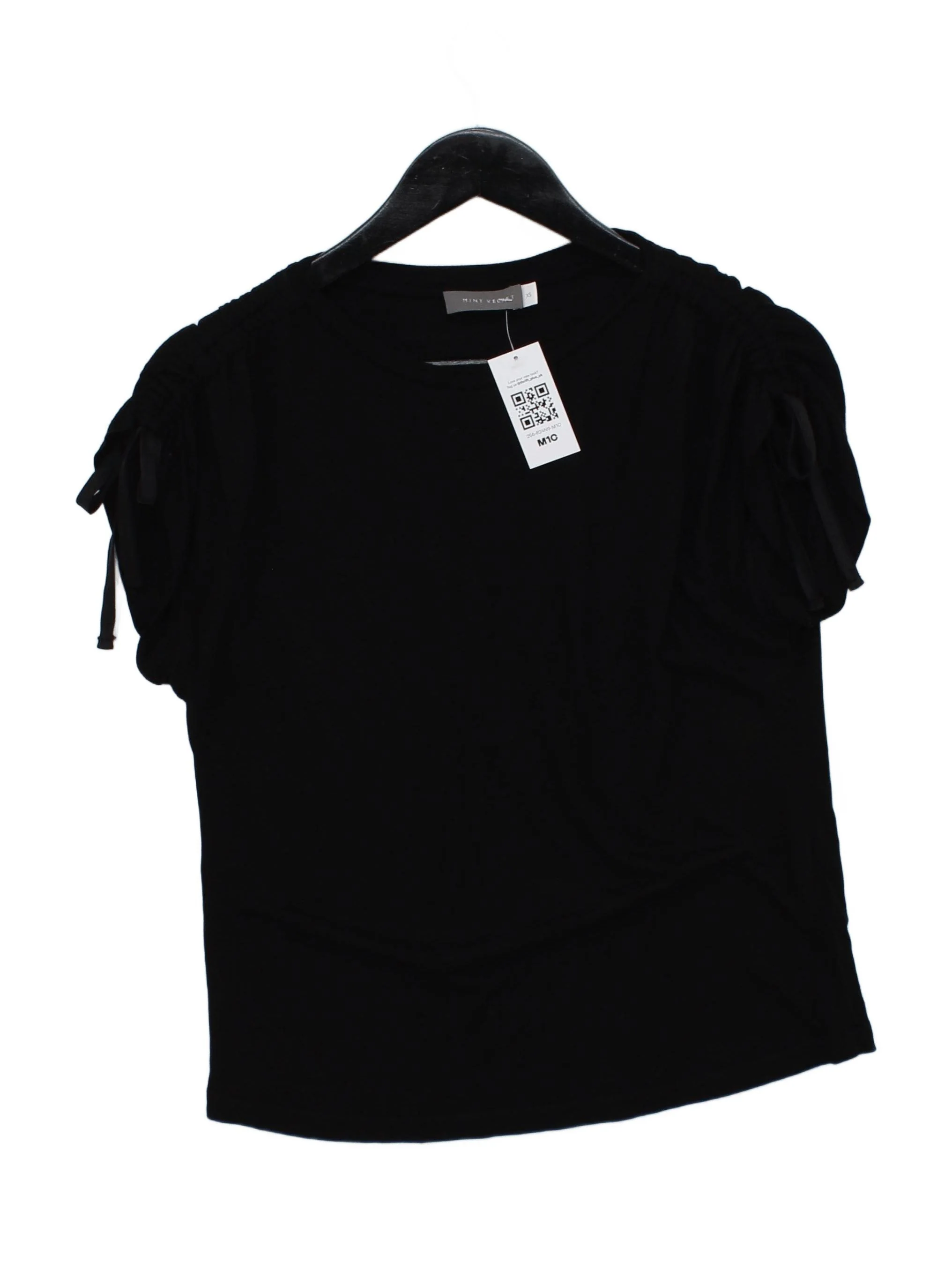 Mint Velvet Women's Top UK 6 Black 100% Viscose Short Sleeve Round Neck Basic