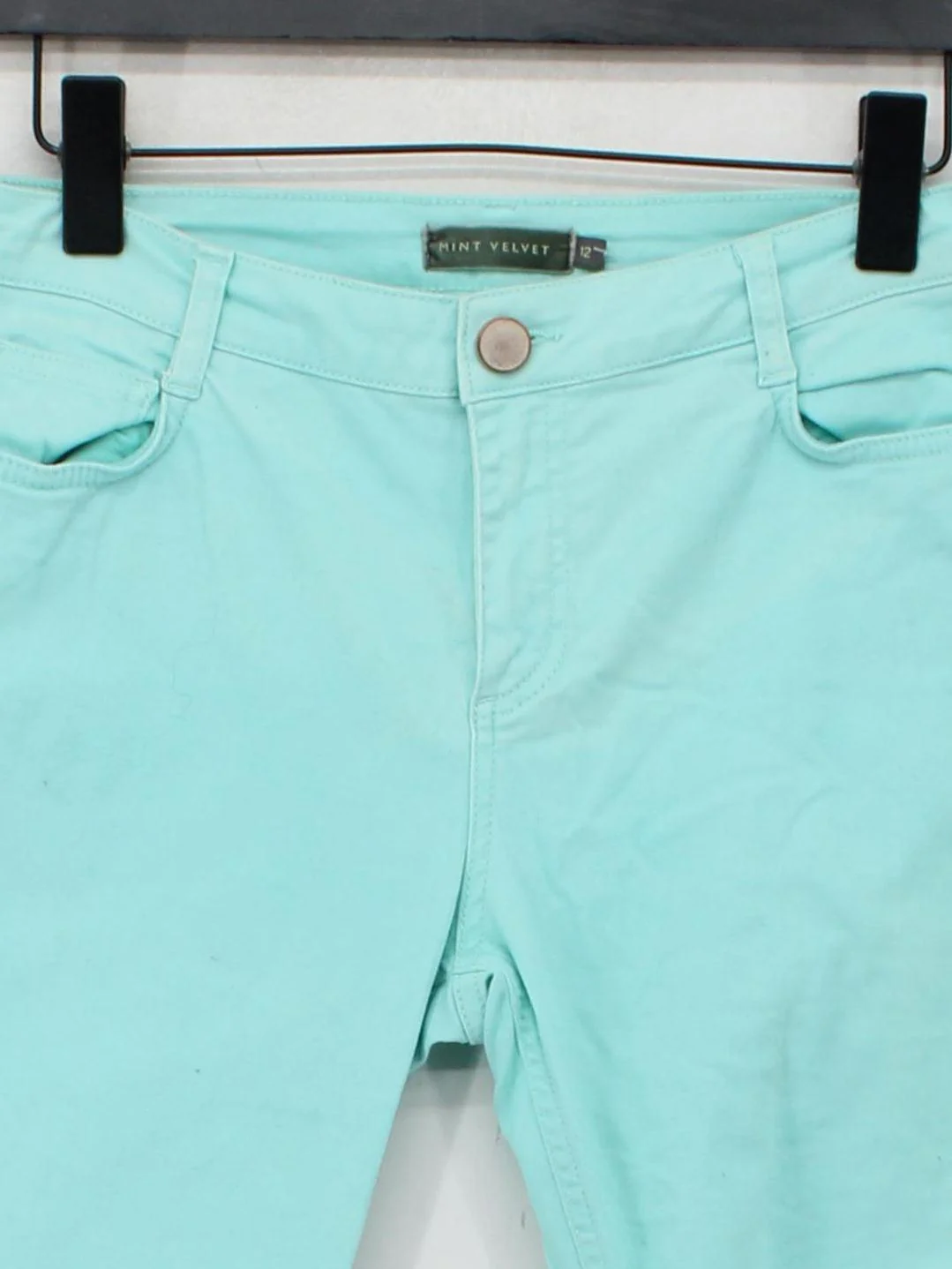 Mint Velvet Women's Trousers UK 12 Green Cotton with Elastane Skinny Cropped - Image 3