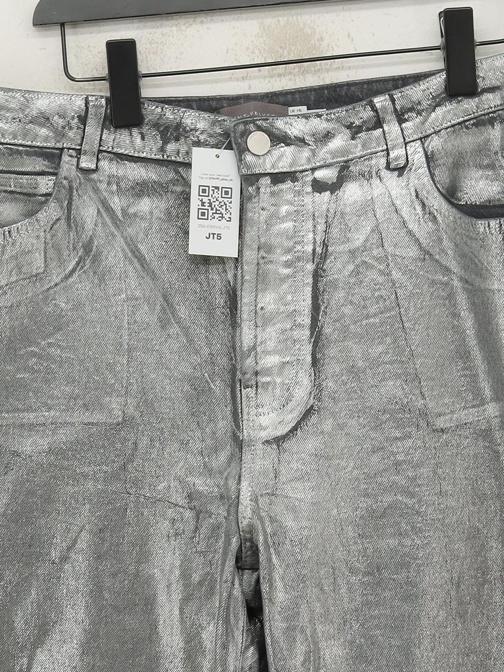 Mint Velvet Women's Trousers UK 14 Silver Cotton with Elastane Straight Chino - Image 3