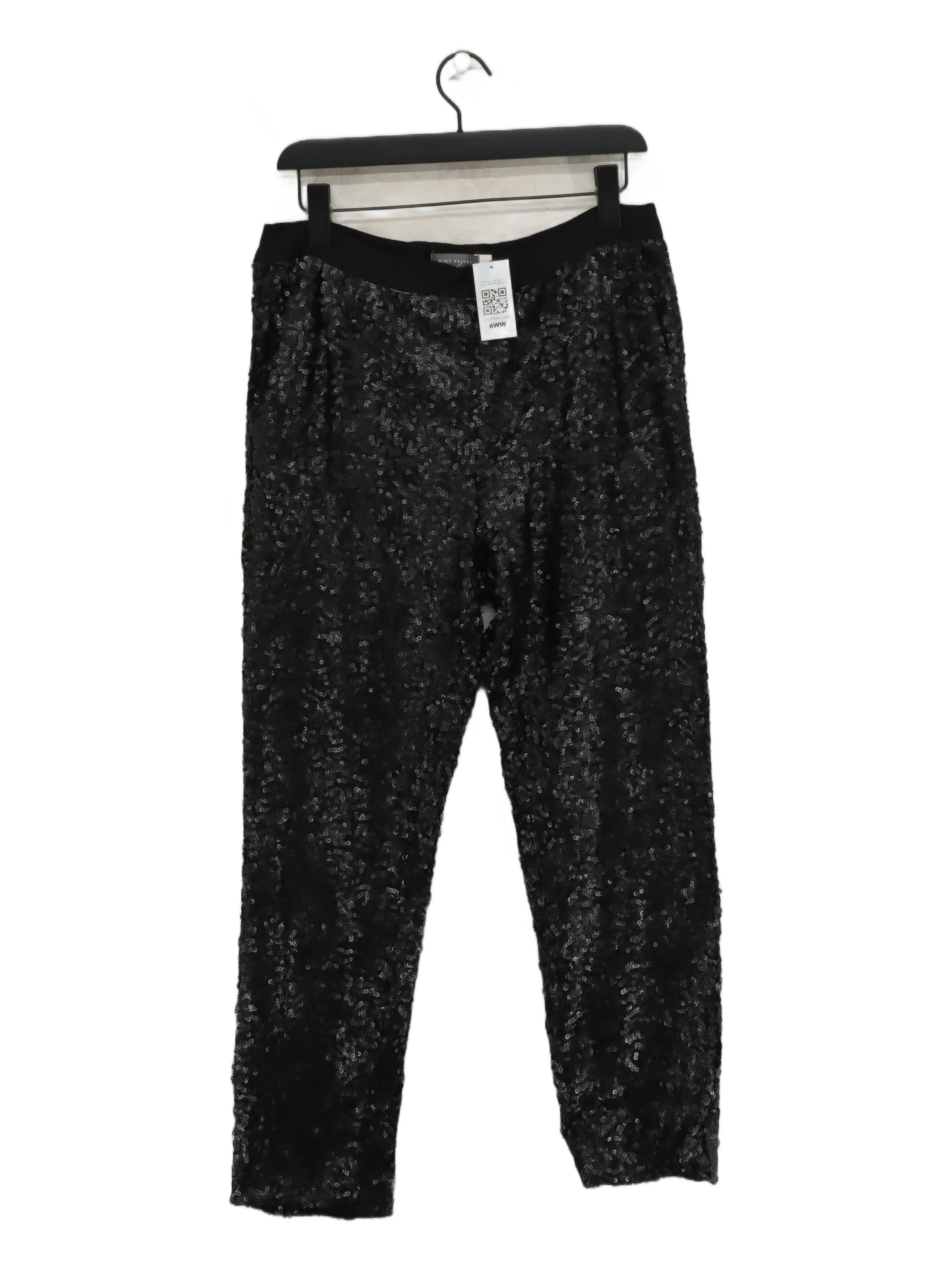 Mint Velvet Women's Trousers UK 16 Black Nylon with Viscose Tapered Chino