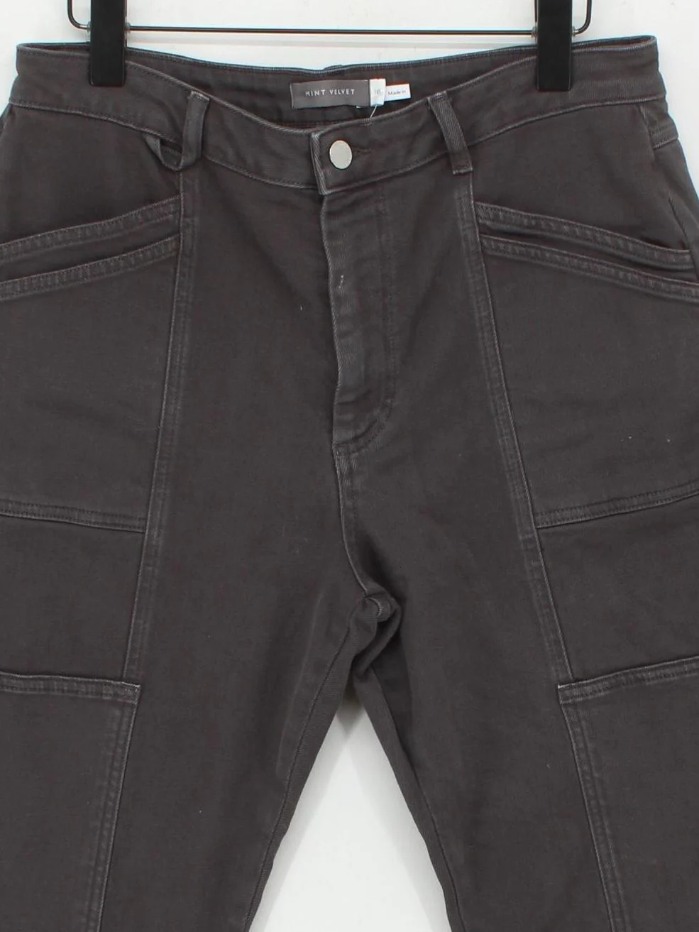 Mint Velvet Women's Trousers UK 16 Grey Cotton with Elastane, Animal Fur Cargo - Image 3