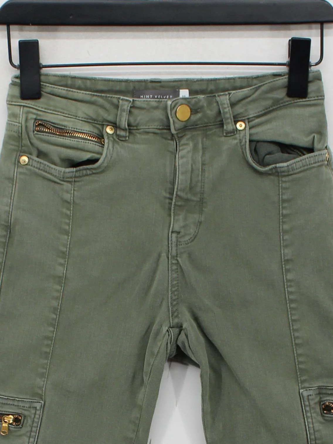 Mint Velvet Women's Trousers UK 8 Green Cotton with Elastane Tapered Cargo - Image 3