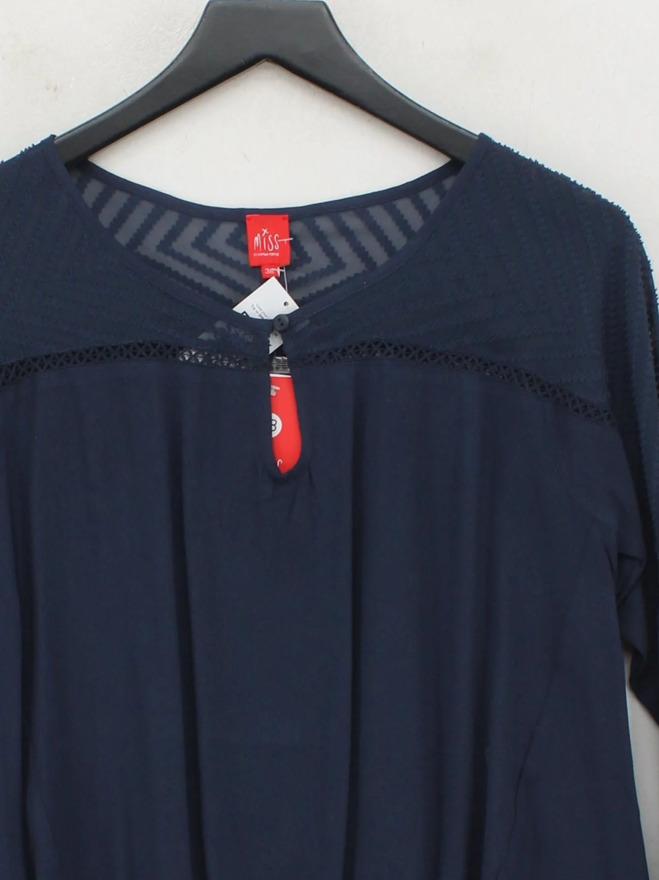 Miss By Captain Tortue Women's Top UK 10 Blue Viscose with Cotton Basic - Image 3