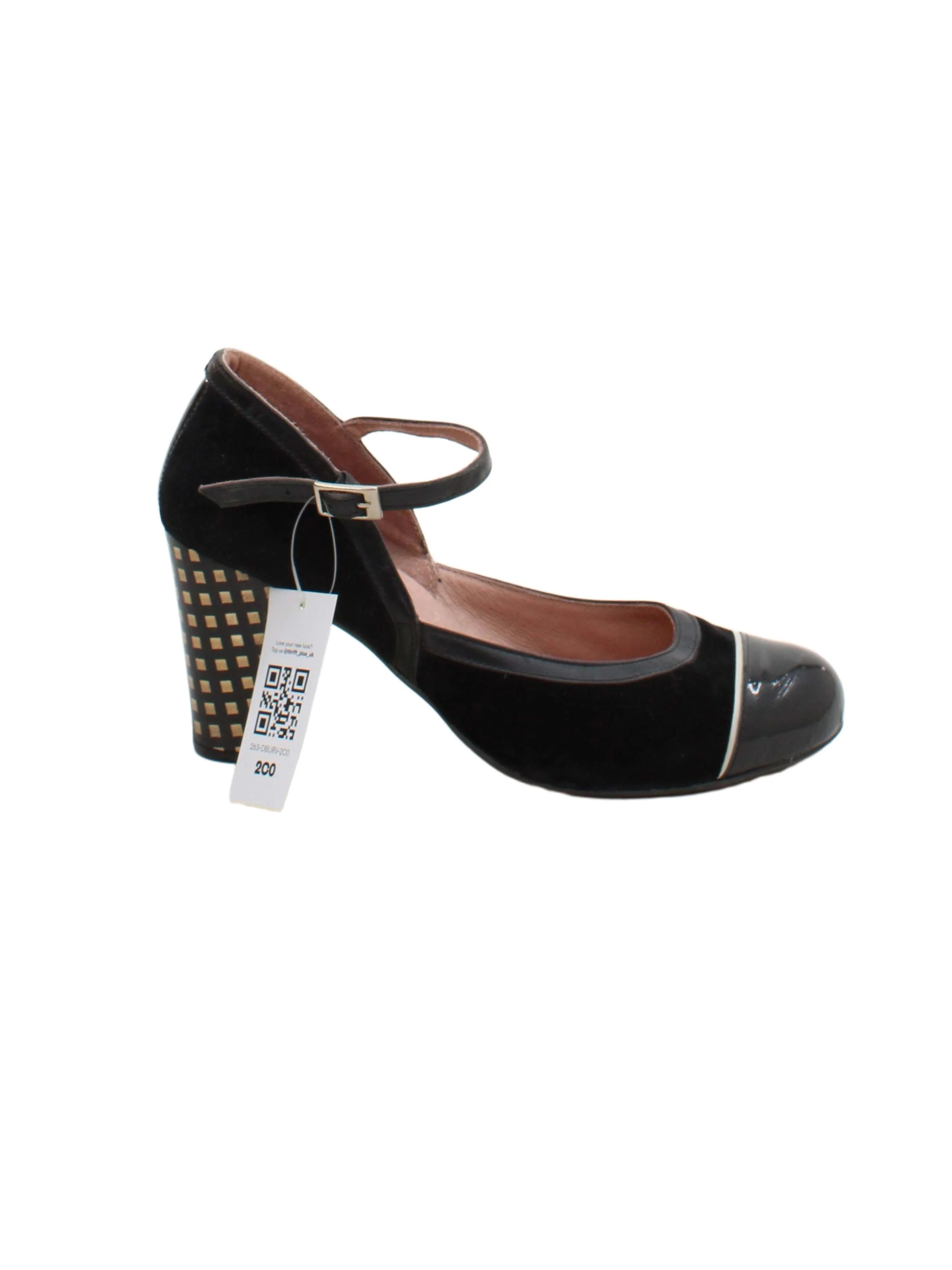 Mod Shoes Women's Heels UK 6.5 Black Geometric Suede with Faux Leather Court