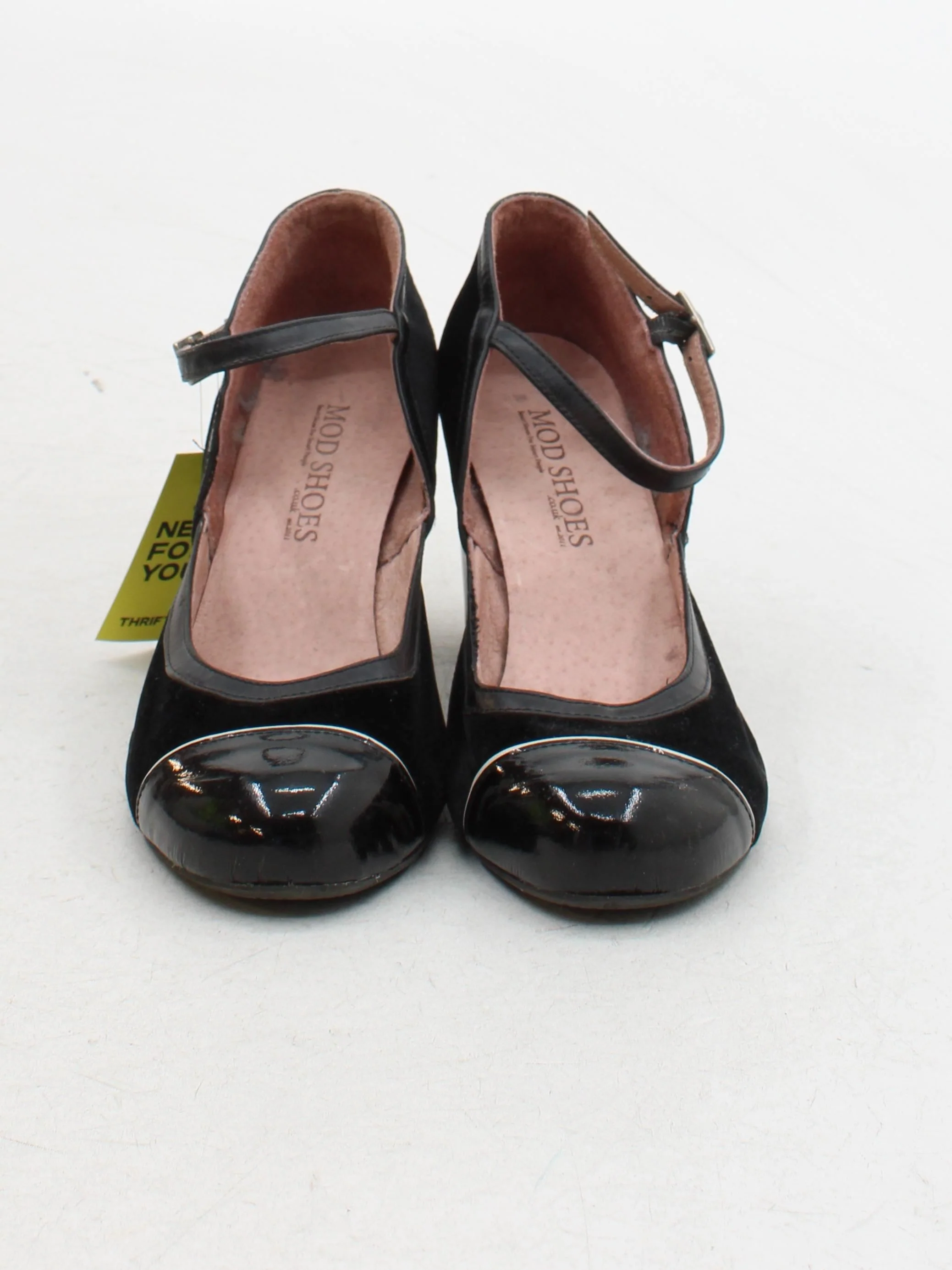 Mod Shoes Women's Heels UK 6.5 Black Geometric Suede with Faux Leather Court - Image 2
