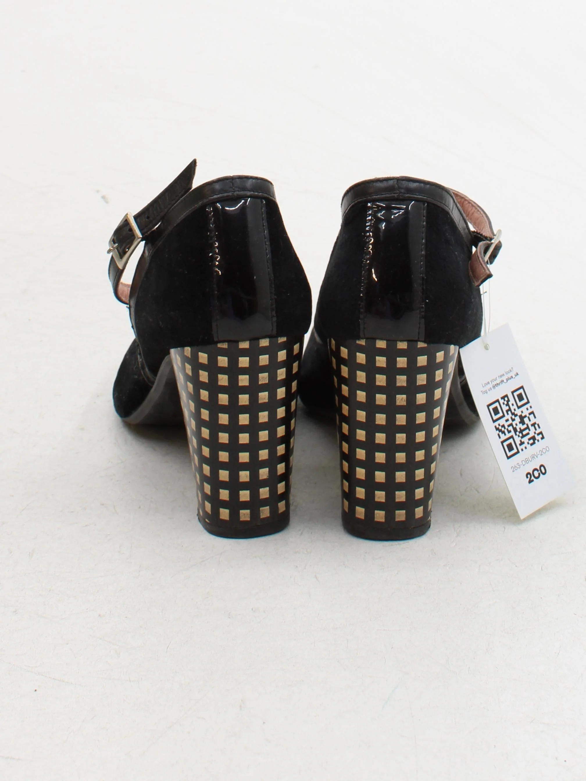Mod Shoes Women's Heels UK 6.5 Black Geometric Suede with Faux Leather Court - Image 3