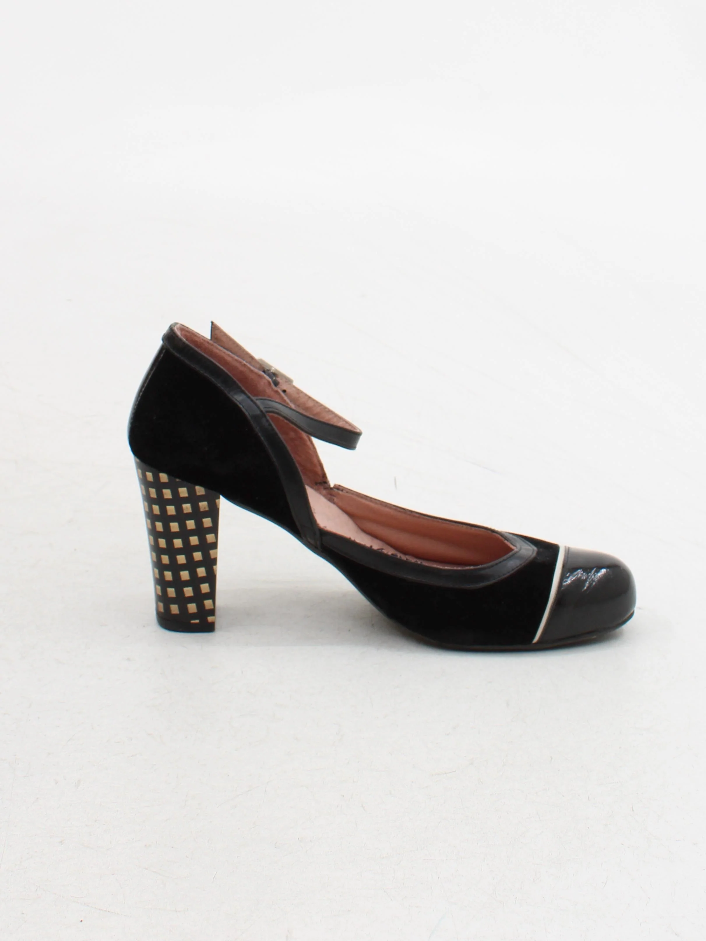 Mod Shoes Women's Heels UK 6.5 Black Geometric Suede with Faux Leather Court - Image 5
