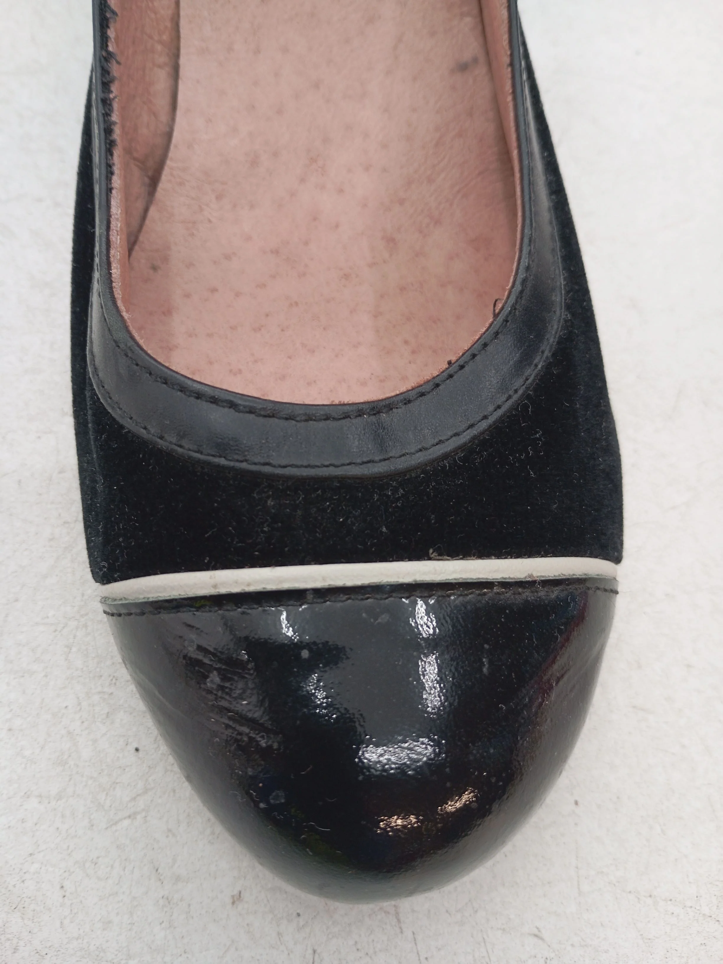Mod Shoes Women's Heels UK 6.5 Black Geometric Suede with Faux Leather Court - Image 8