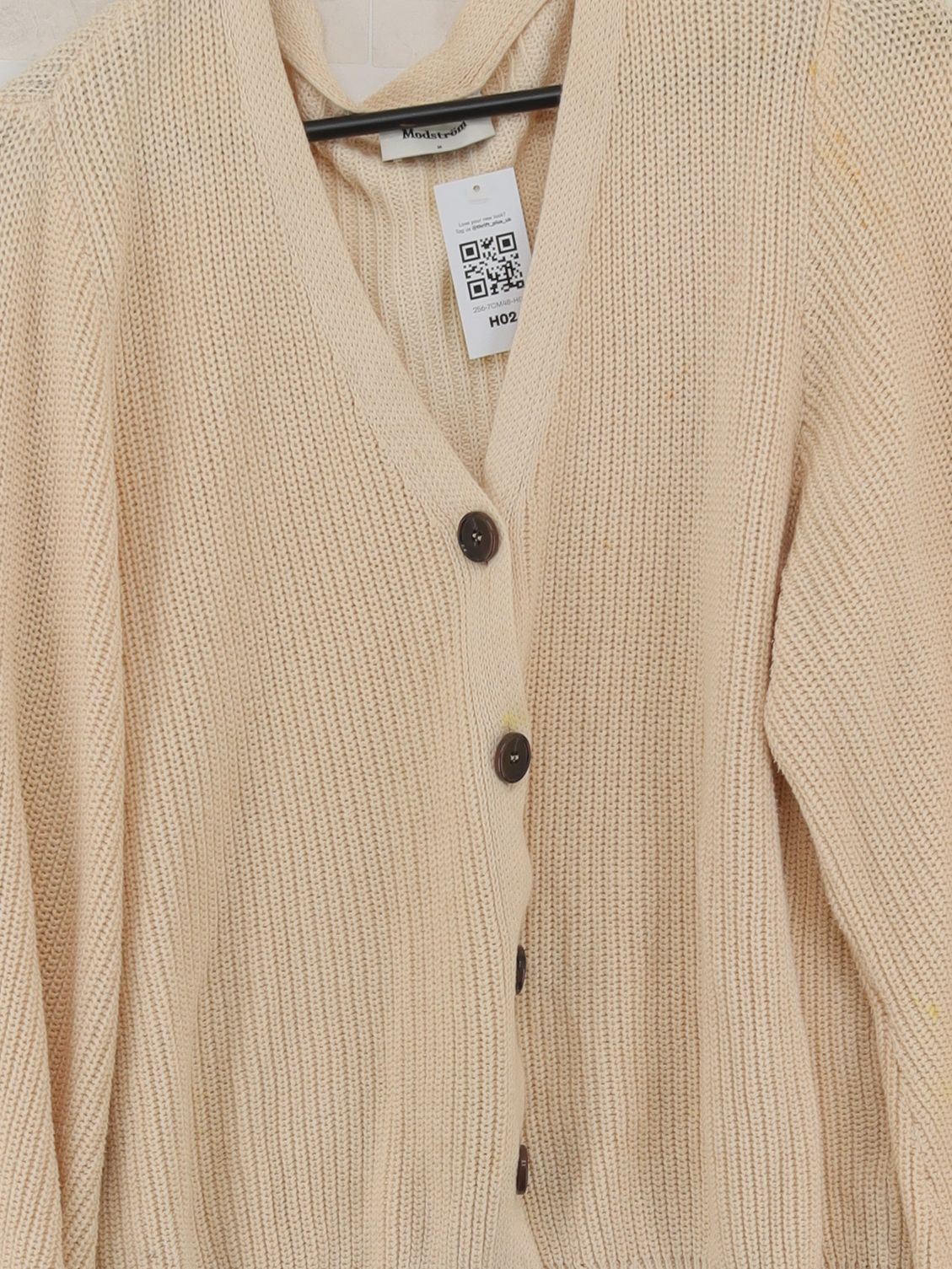 Modstrom Women's Cardigan M Cream 100% Cotton V-Neck Cardigan - Image 3