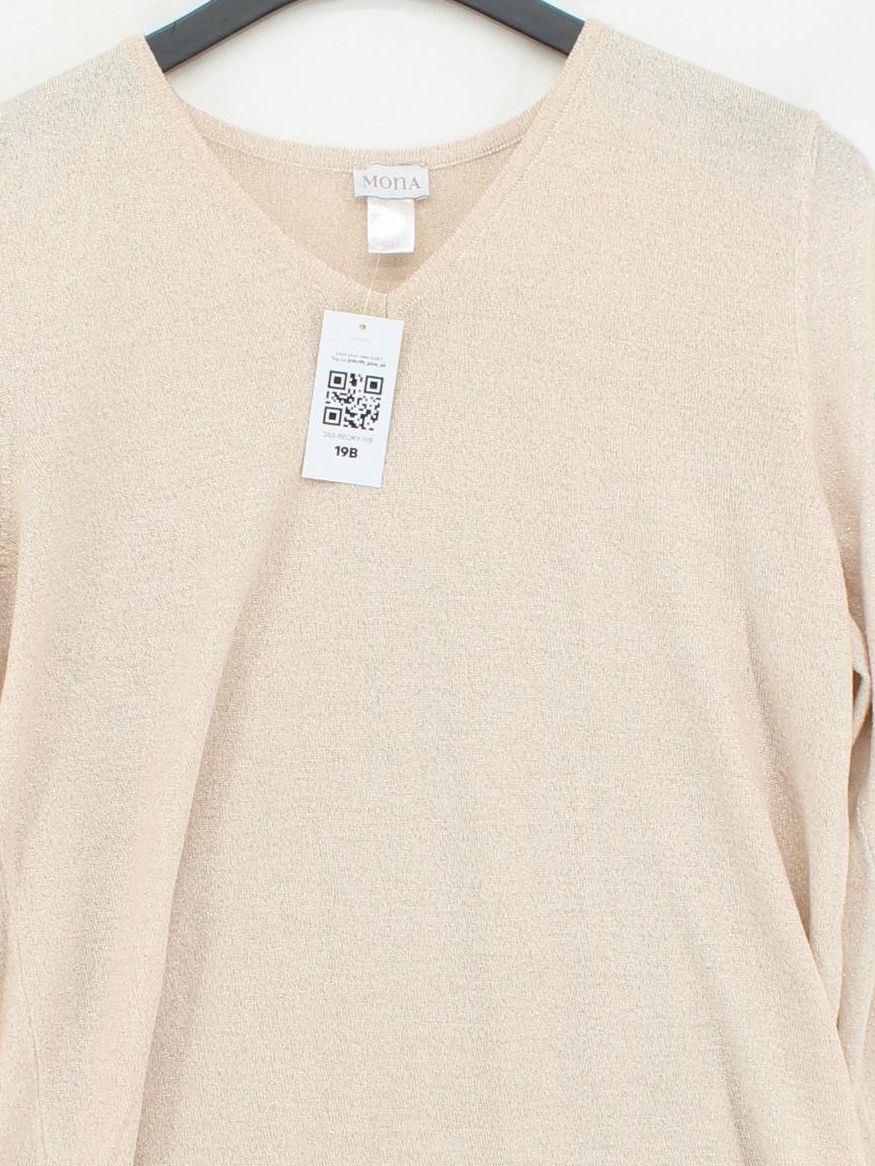 Mona Women's Jumper UK 10 Cream Viscose with Acrylic V-Neck Pullover - Image 3
