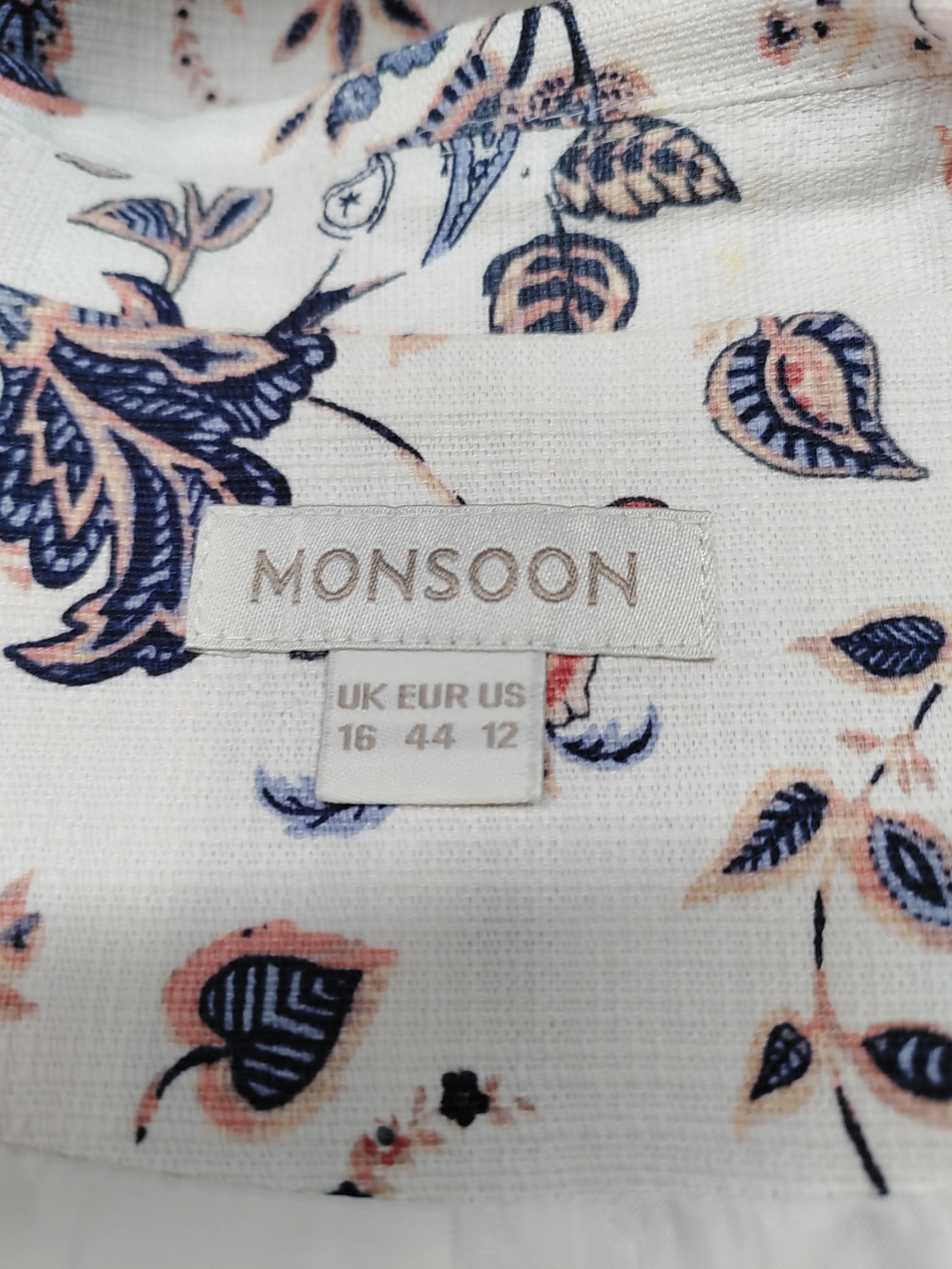 Monsoon Women's Blazer UK 16 Cream Floral Cotton with Elastane Overcoat - Image 5