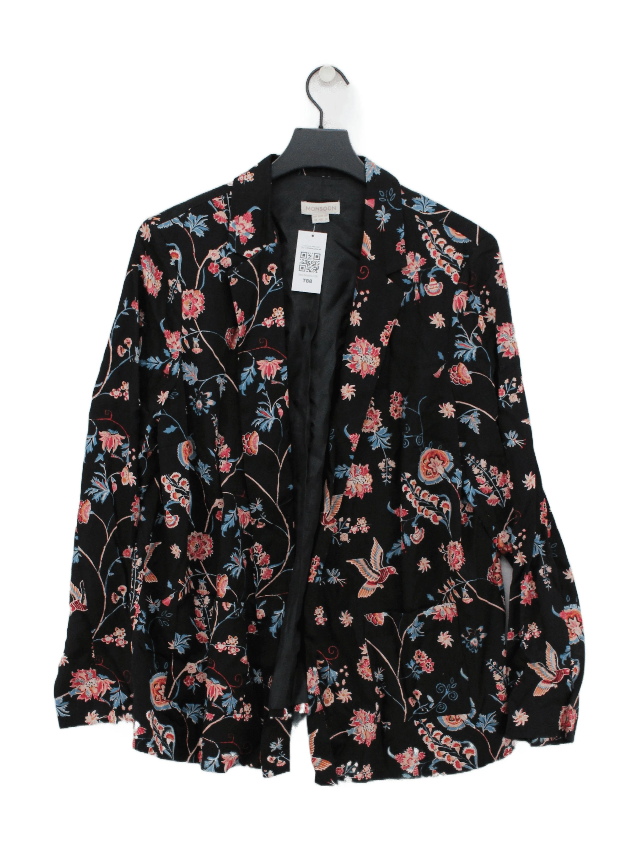 Monsoon Women's Blazer UK 18 Black Floral 100% Other Overcoat