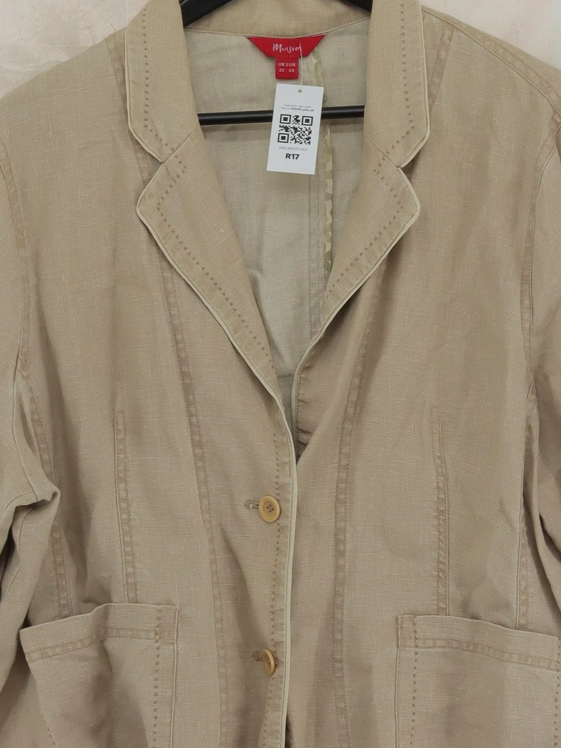 Monsoon Women's Blazer UK 22 Tan 100% Linen Overcoat - Image 3