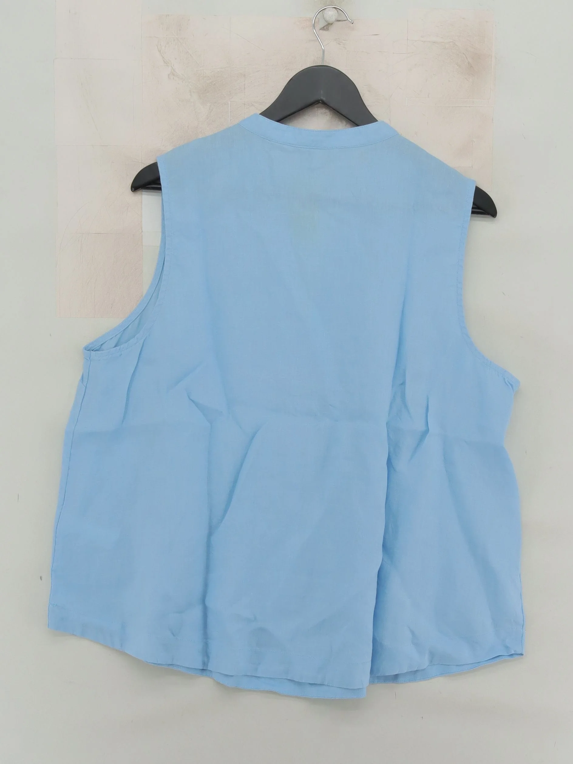 Monsoon Women's Blouse L Blue 100% Linen Sleeveless V-Neck Basic - Image 2