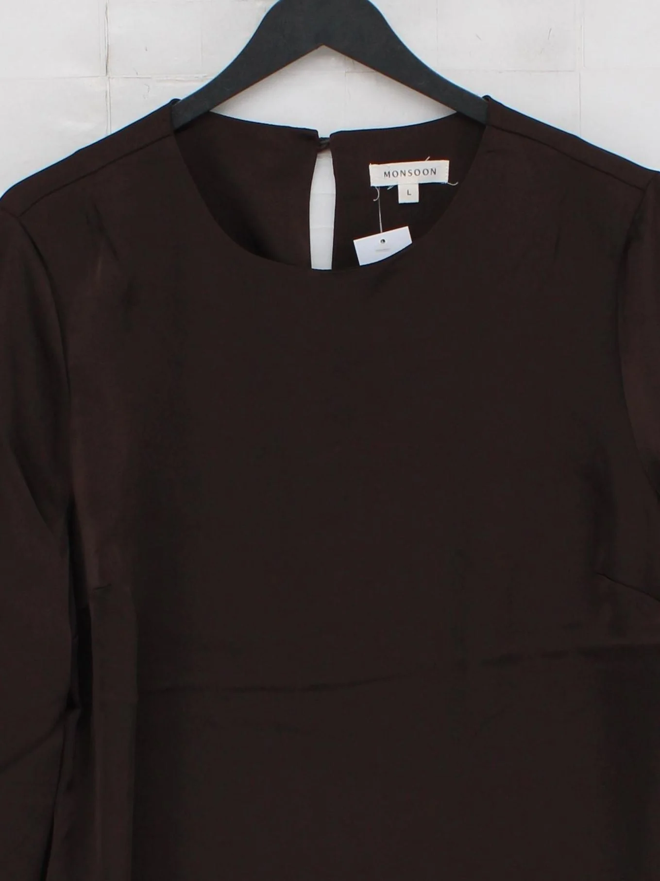Monsoon Women's Blouse L Brown 100% Polyester 3/4 Sleeve Round Neck Basic - Image 3
