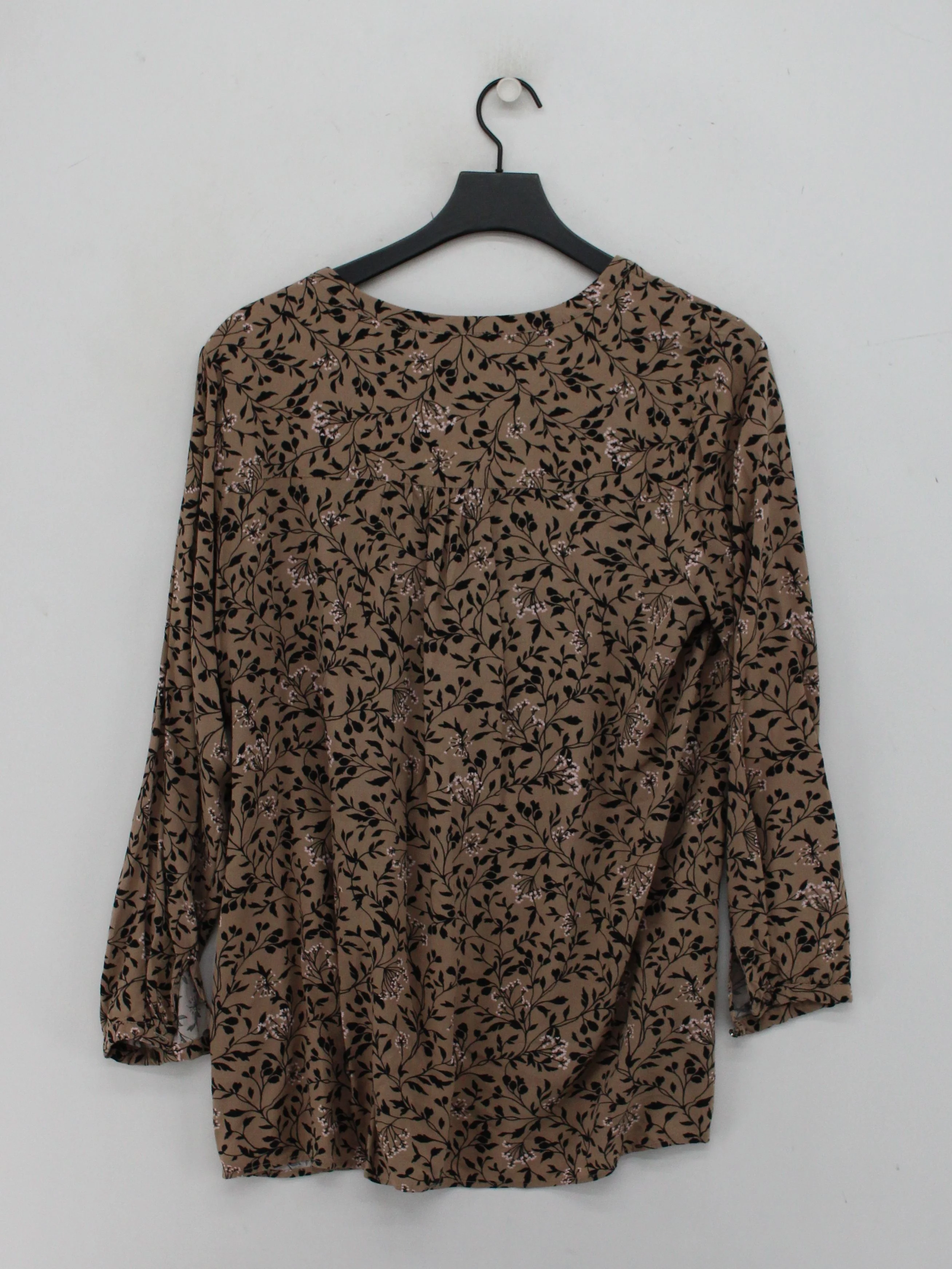 Monsoon Women's Blouse L Brown Floral 100% Viscose 3/4 Sleeve V-Neck Basic - Image 2