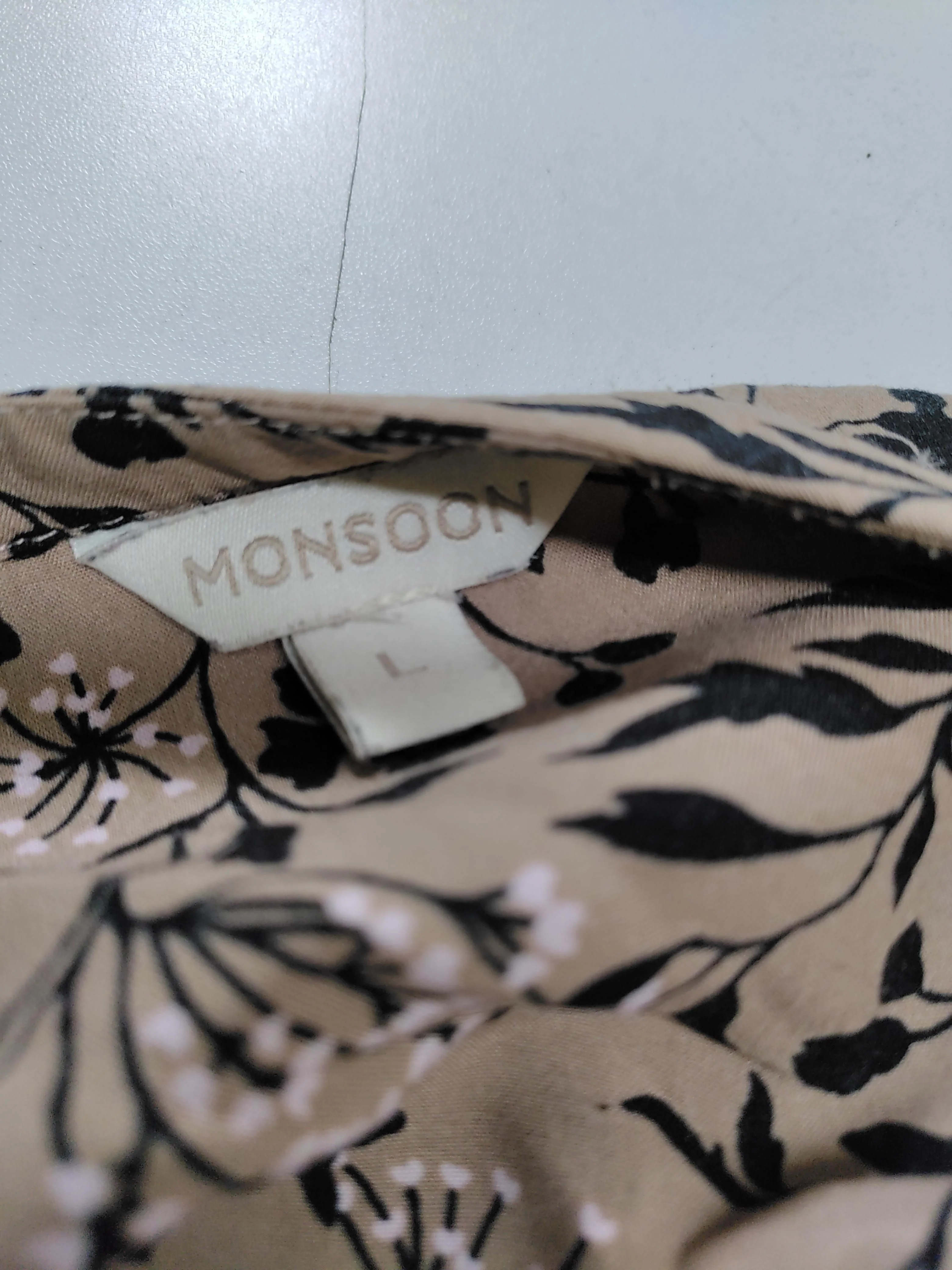Monsoon Women's Blouse L Brown Floral 100% Viscose 3/4 Sleeve V-Neck Basic - Image 5