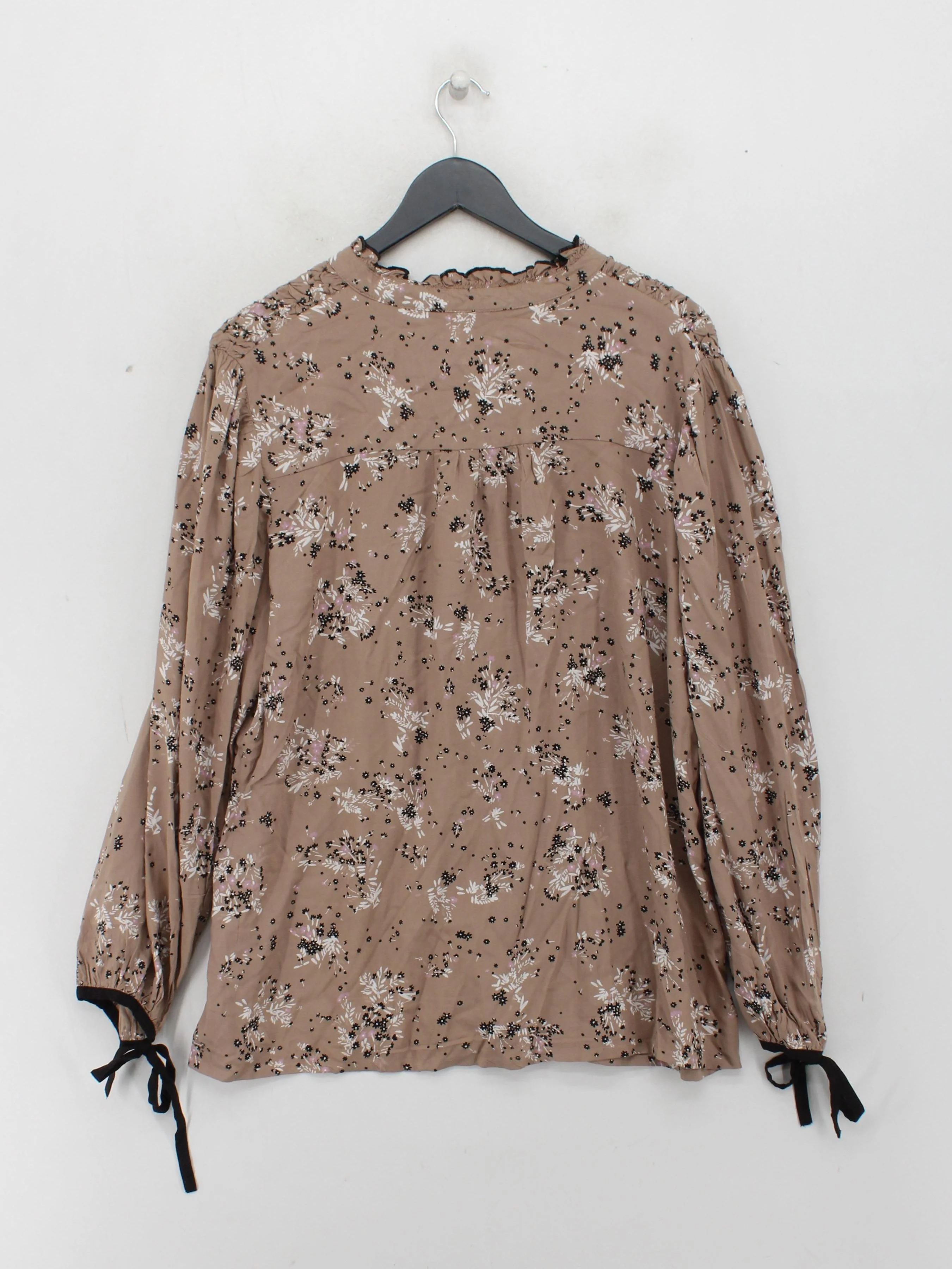 Monsoon Women's Blouse L Tan Floral 100% Viscose Long Sleeve High Neck Basic - Image 2
