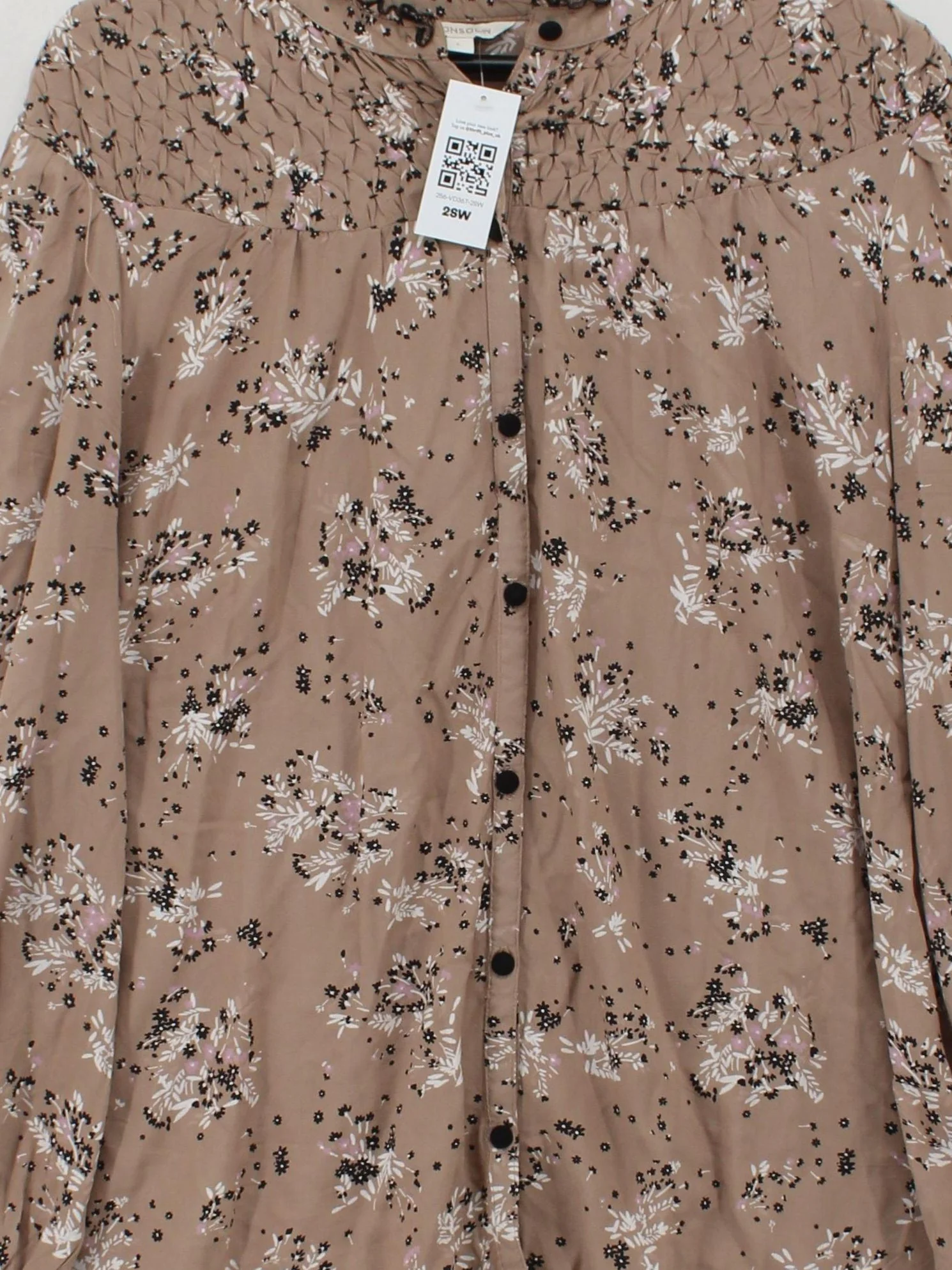 Monsoon Women's Blouse L Tan Floral 100% Viscose Long Sleeve High Neck Basic - Image 3