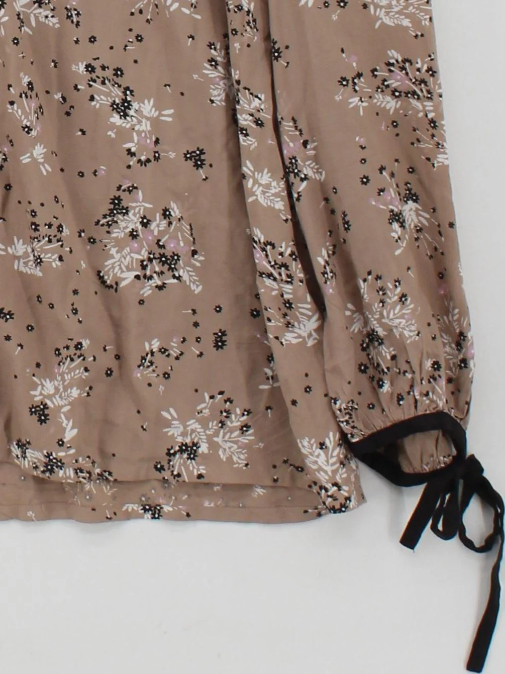 Monsoon Women's Blouse L Tan Floral 100% Viscose Long Sleeve High Neck Basic - Image 4