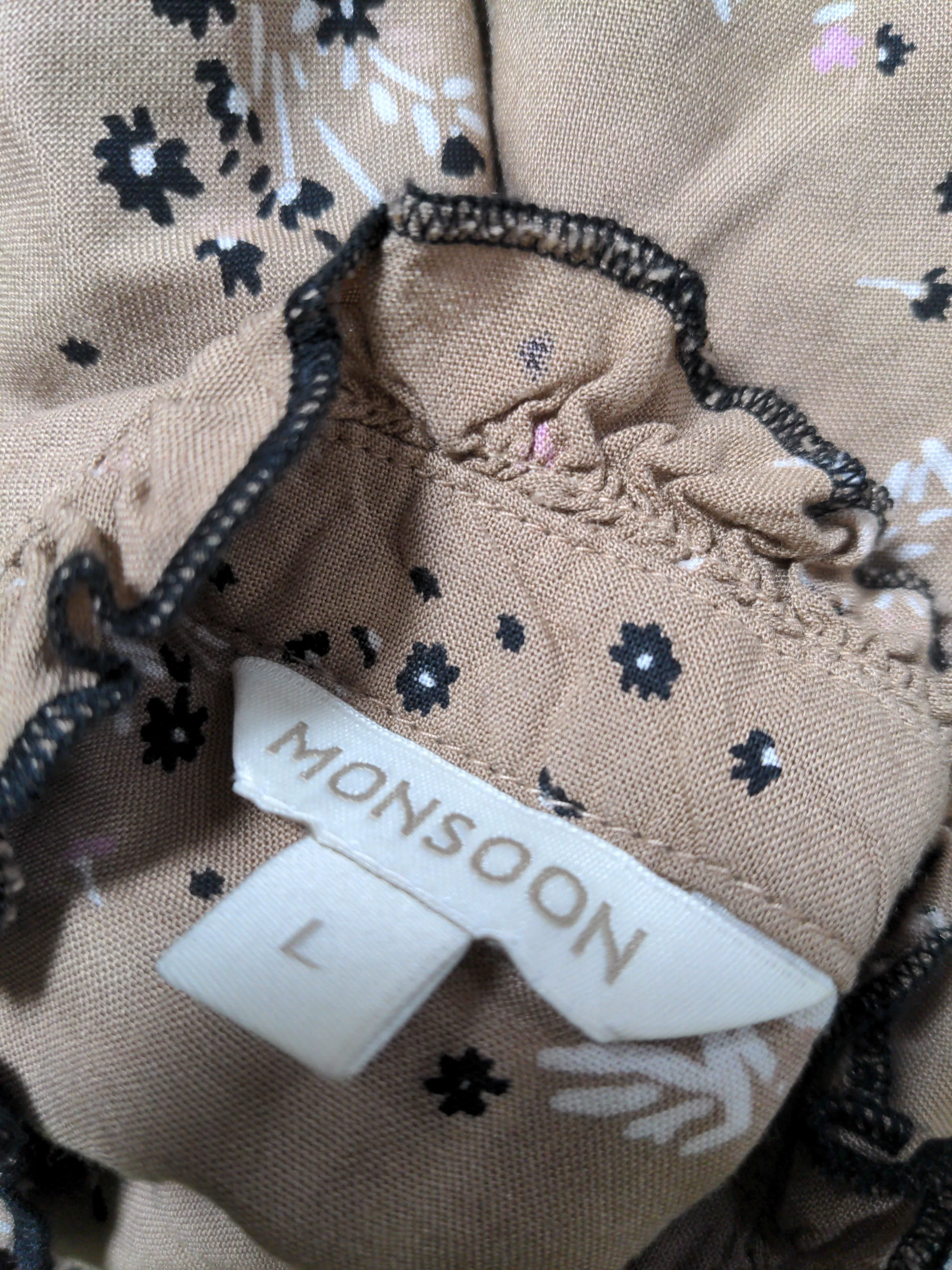 Monsoon Women's Blouse L Tan Floral 100% Viscose Long Sleeve High Neck Basic - Image 5