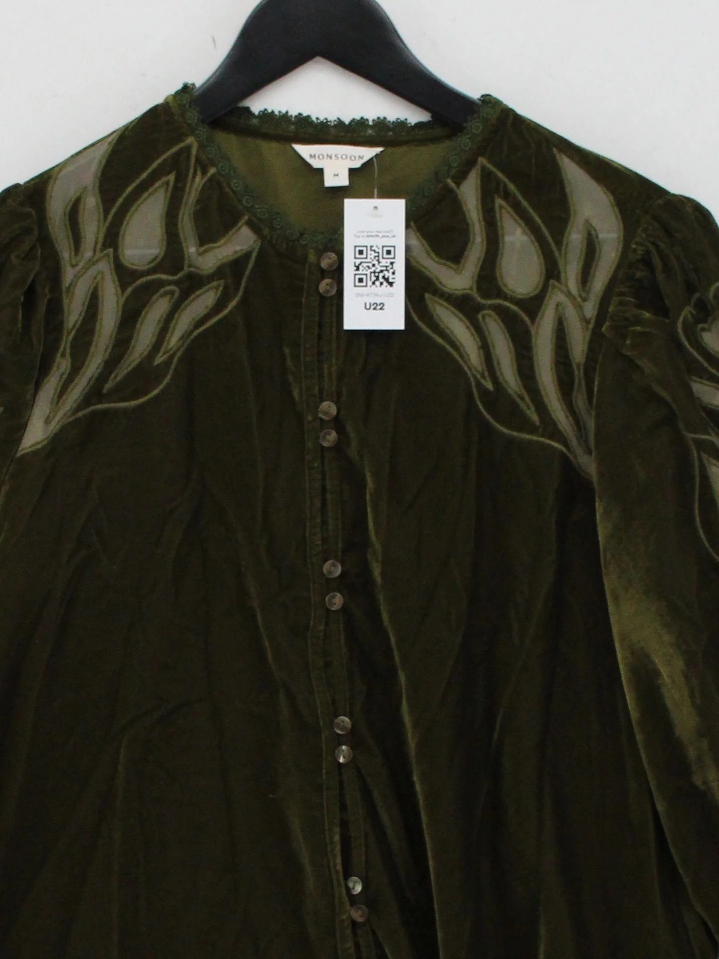 Monsoon Women's Blouse M Green 100% Polyester 3/4 Sleeve Collared Basic - Image 3