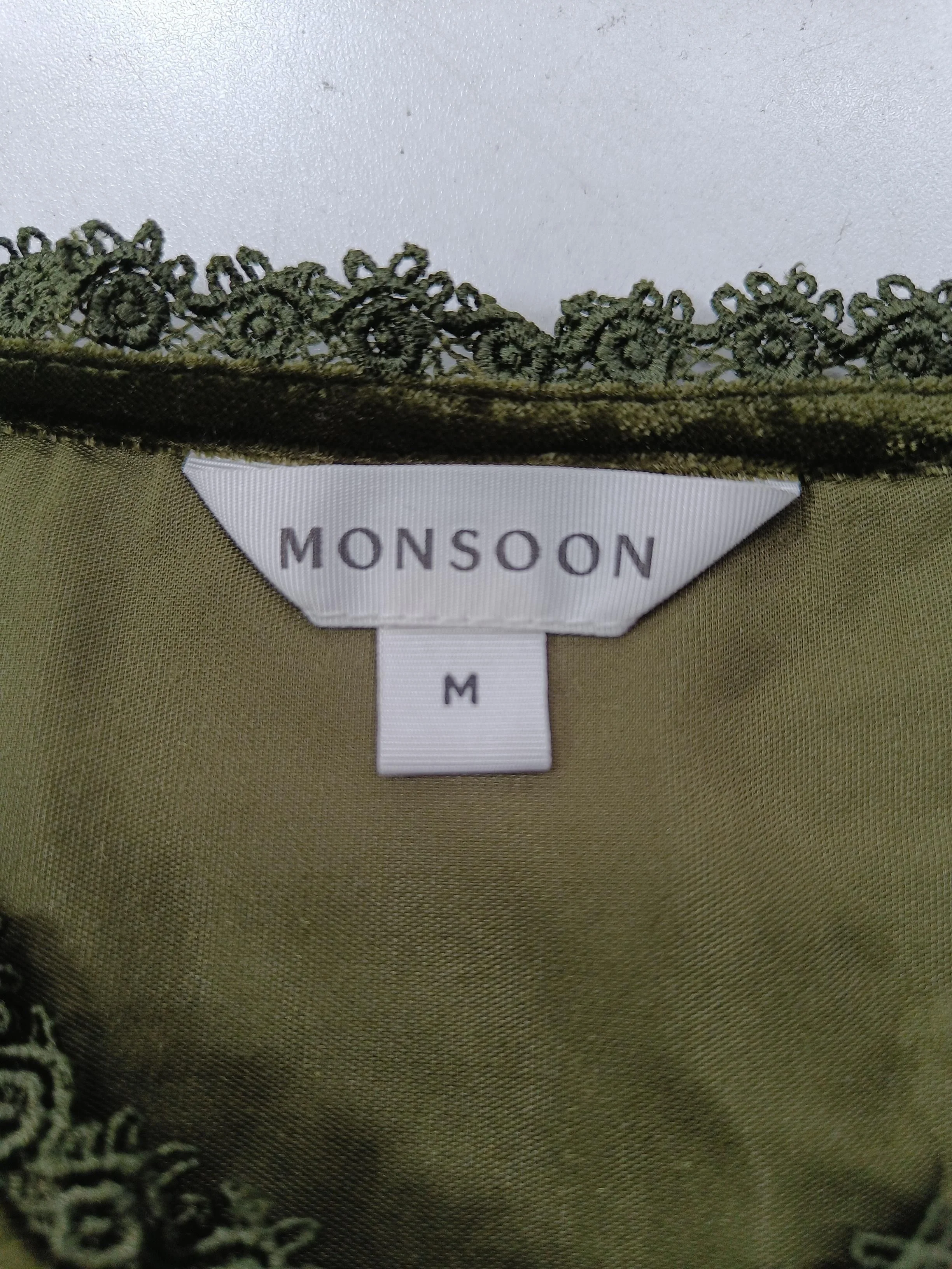 Monsoon Women's Blouse M Green 100% Polyester 3/4 Sleeve Collared Basic - Image 6