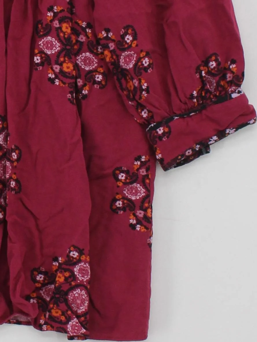 Monsoon Women's Blouse M Red Floral 100% Viscose 3/4 Sleeve V-Neck Basic - Image 4