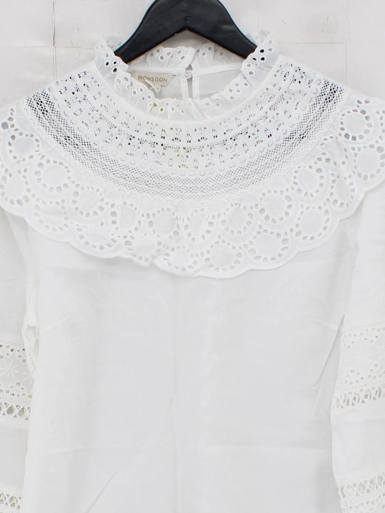 Monsoon Women's Blouse M White 100% Cotton Long Sleeve Collared Basic - Image 3