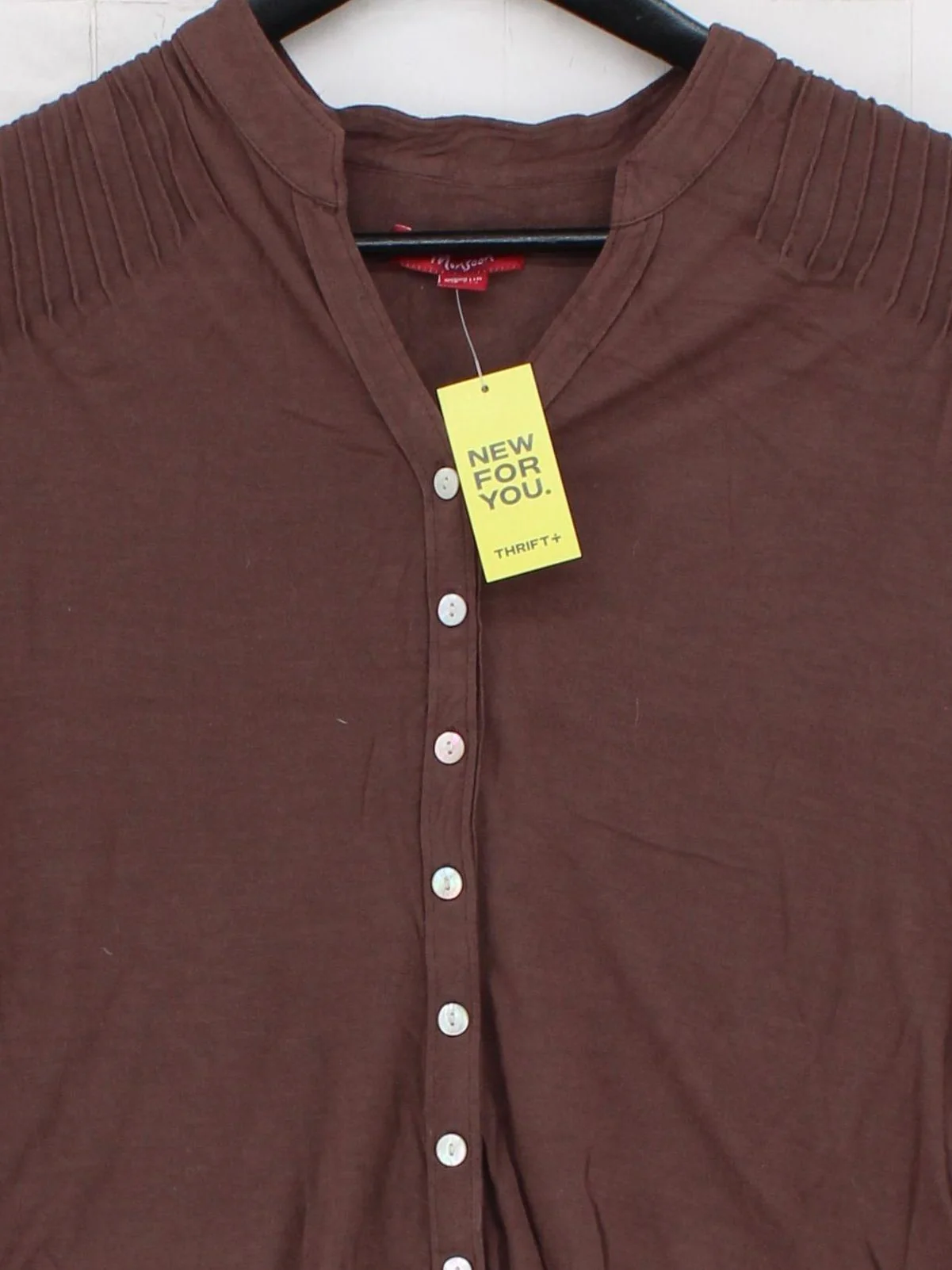 Monsoon Women's Blouse UK 14 Brown 100% Viscose 3/4 Sleeve V-Neck Basic - Image 3