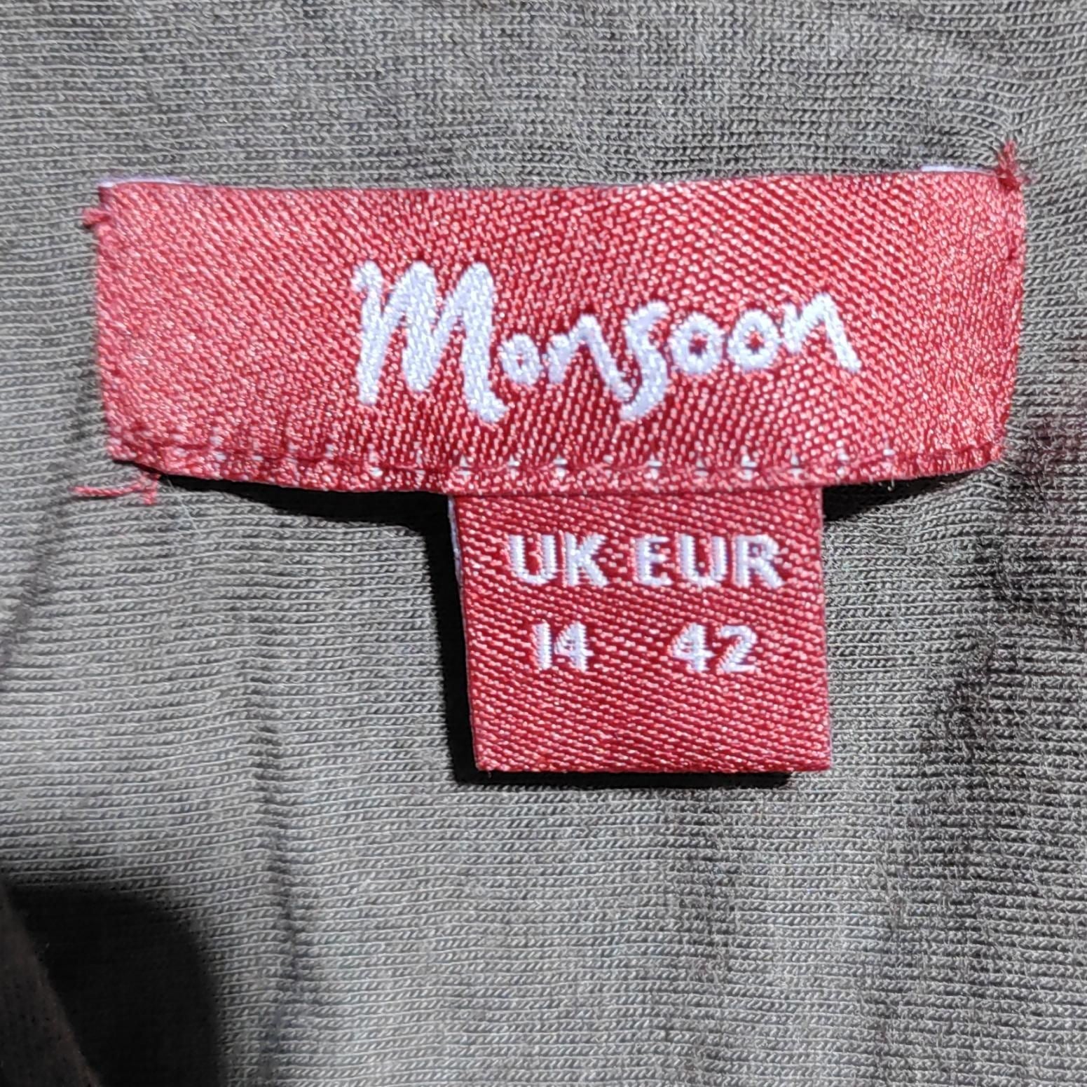 Monsoon Women's Blouse UK 14 Brown 100% Viscose 3/4 Sleeve V-Neck Basic - Image 6